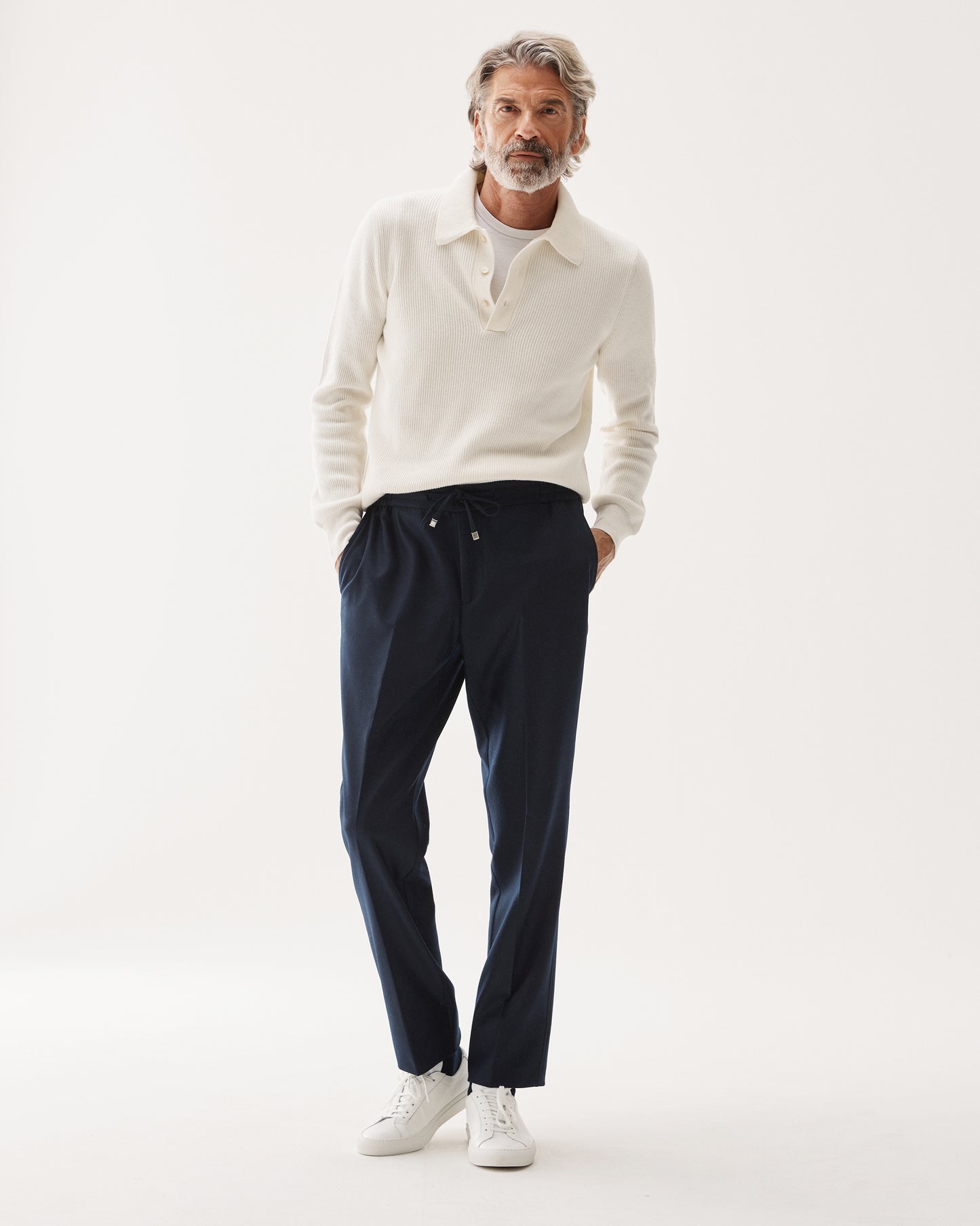 Drawstring Wool Flannel Trouser Navy