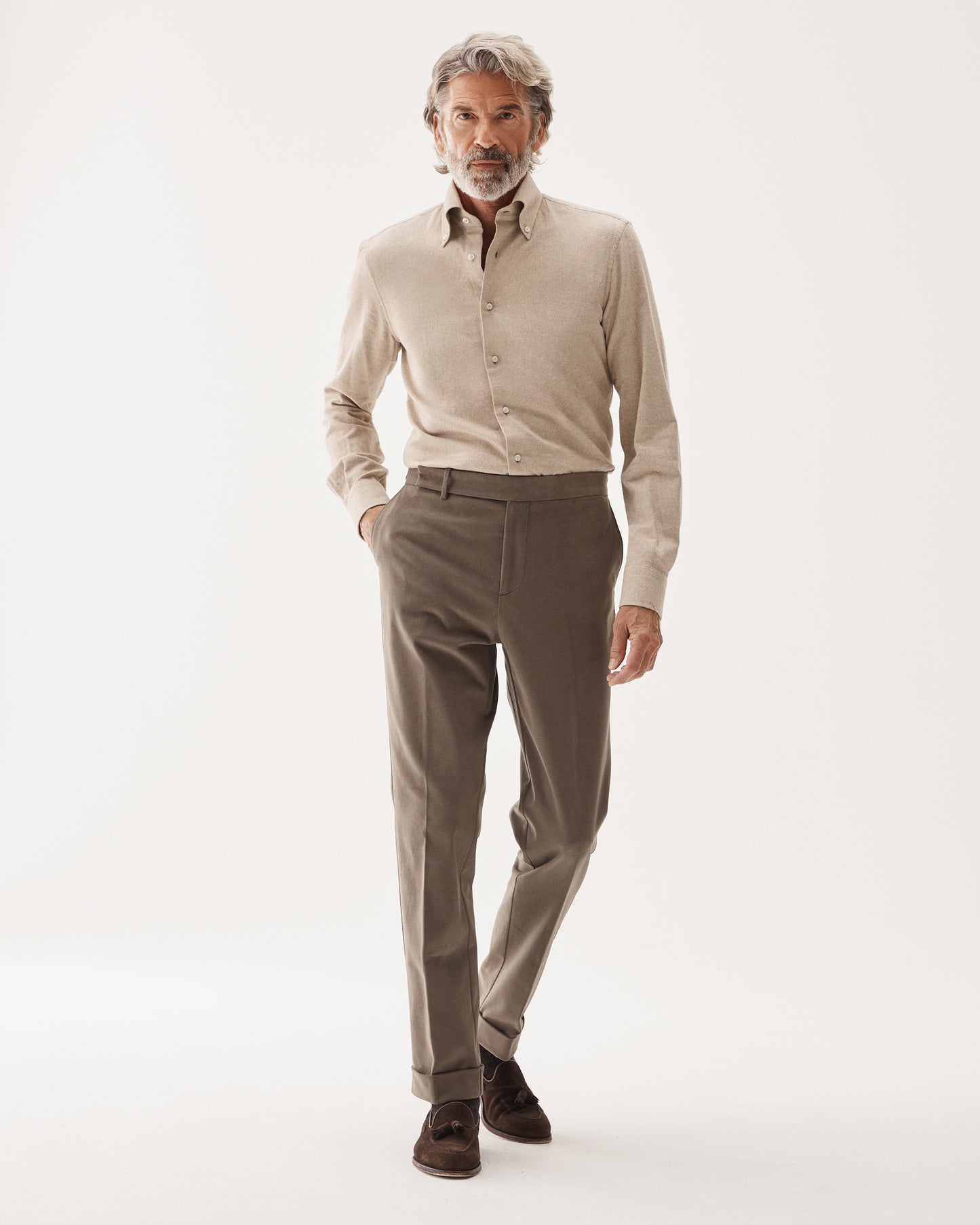 Tailored Brushed Cotton Trouser Taupe