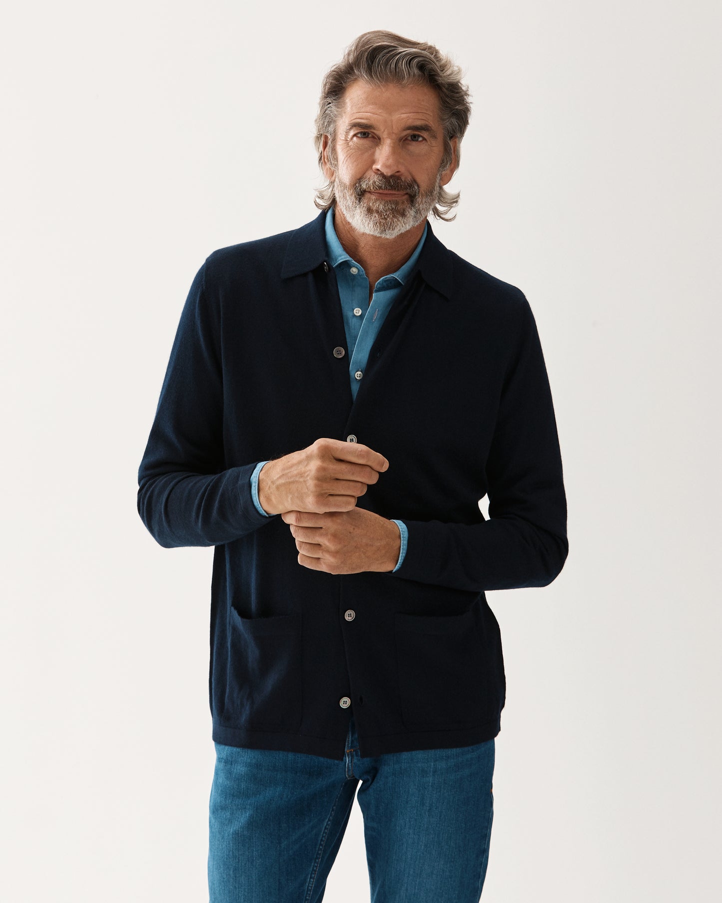 Cashmere Shirt Cardigan Navy