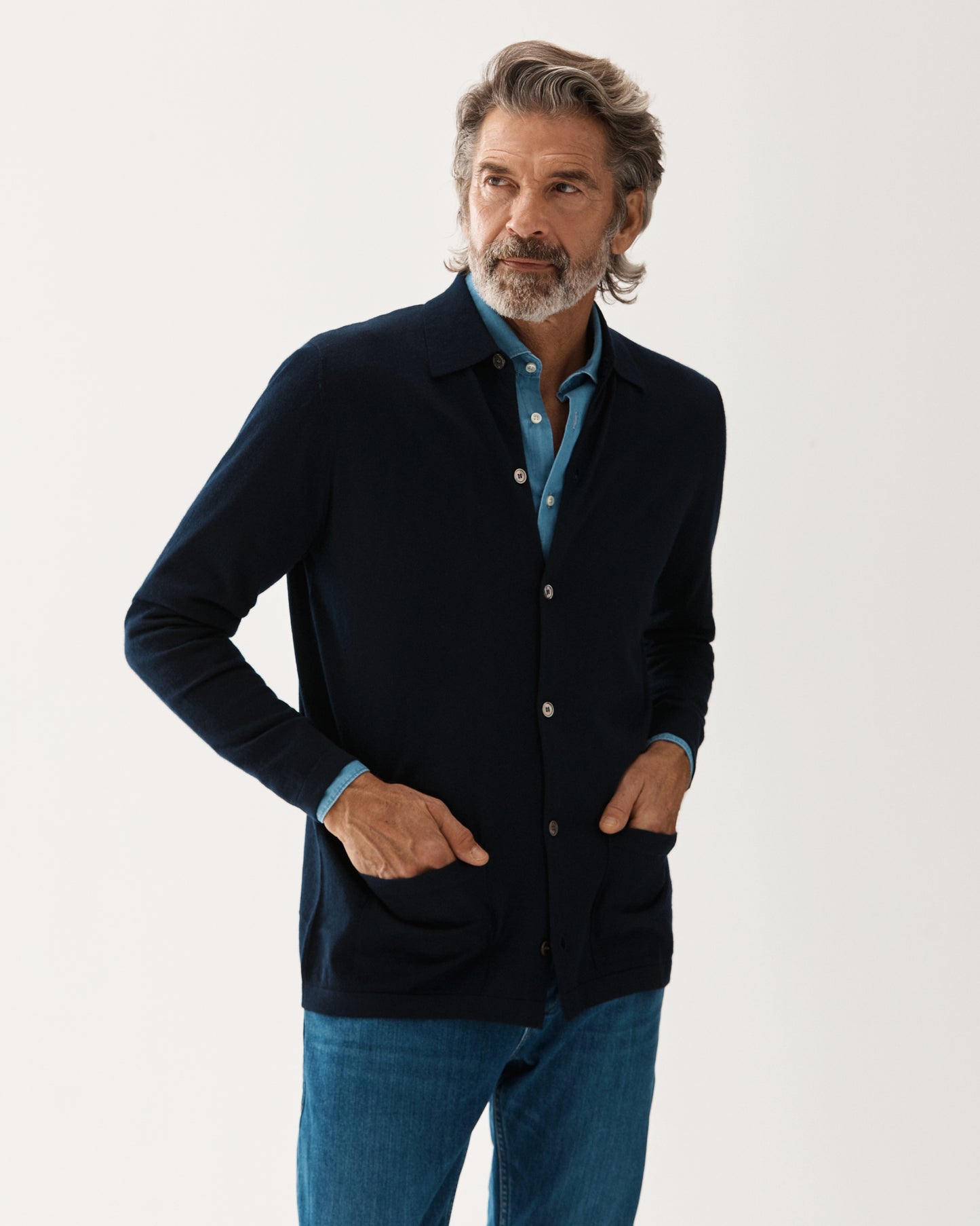 Cashmere Shirt Cardigan Navy