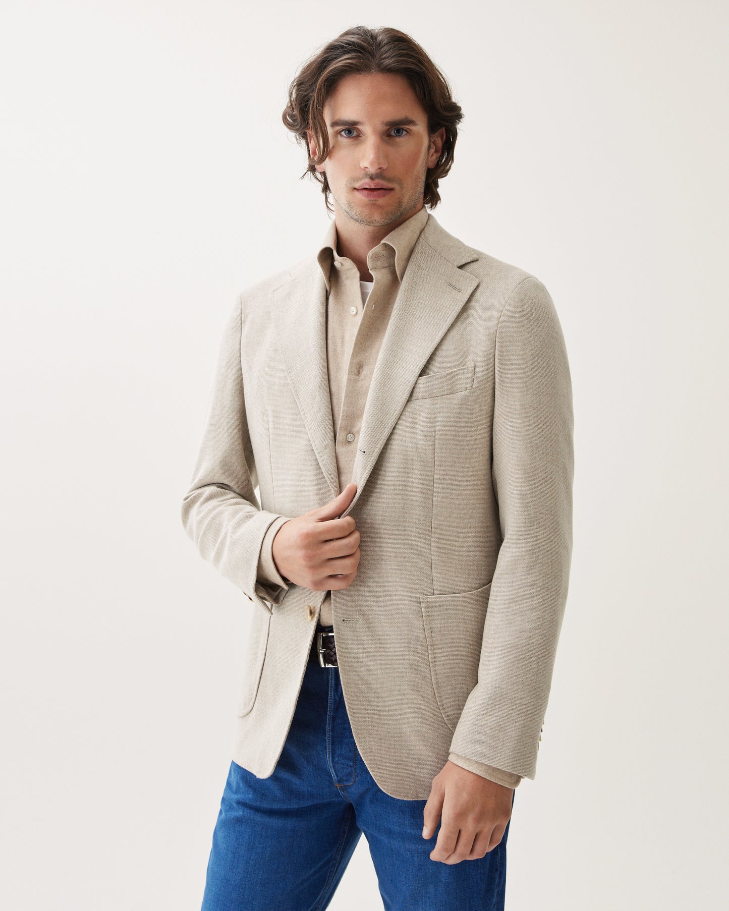 Basketweave Wool Blend Jacket Beige