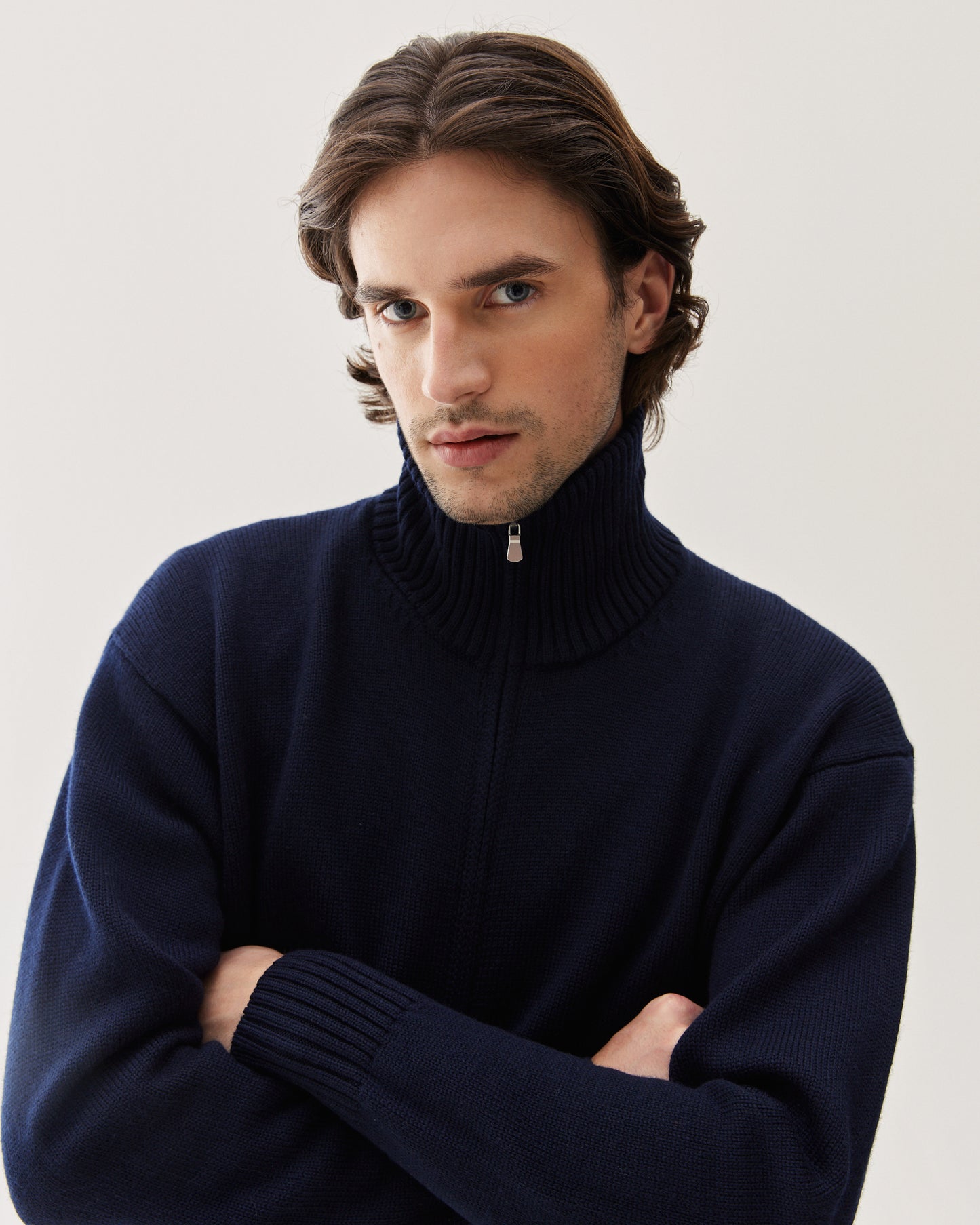 Full-Zip Wool Sweater Navy