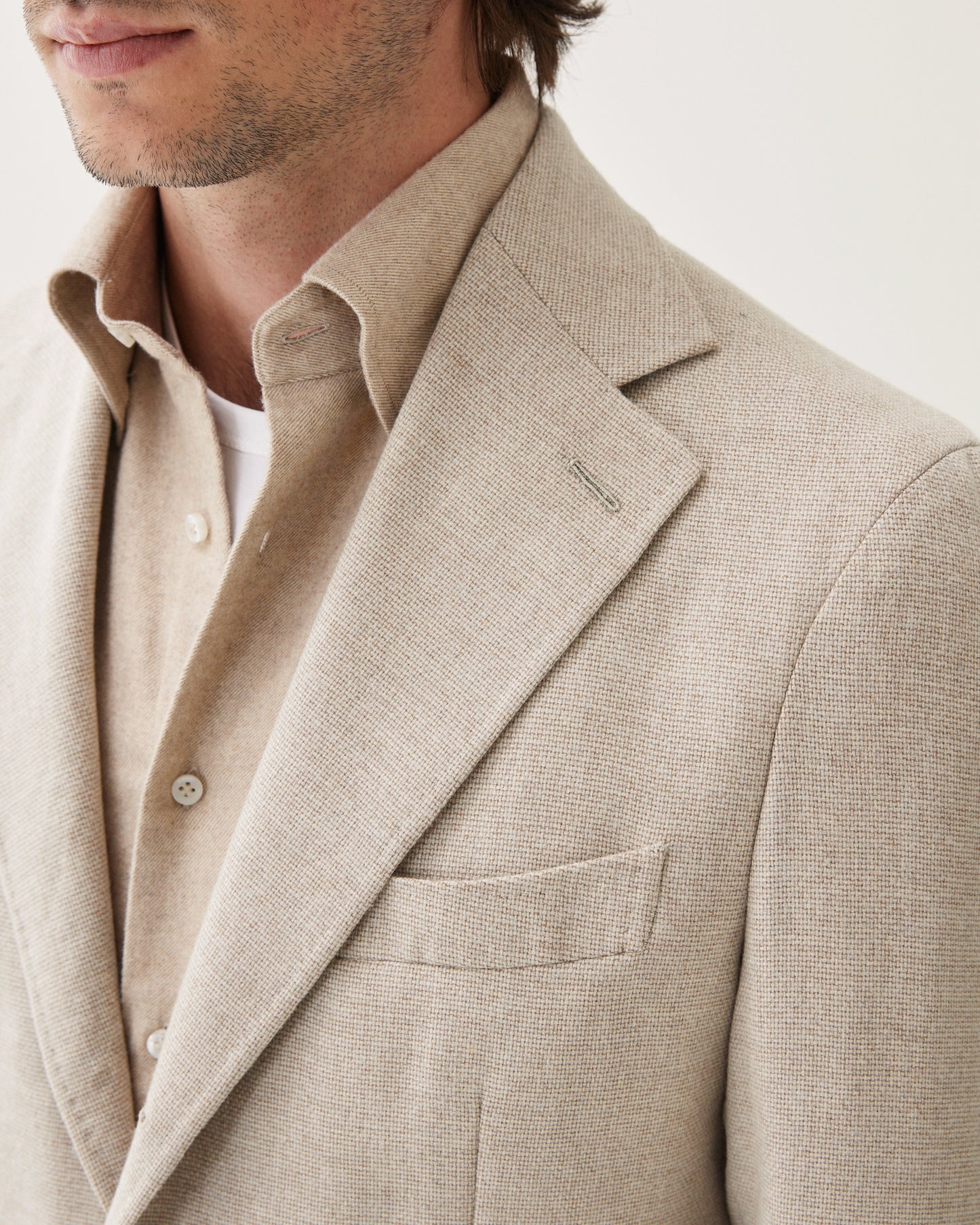 Basketweave Wool Blend Jacket Beige