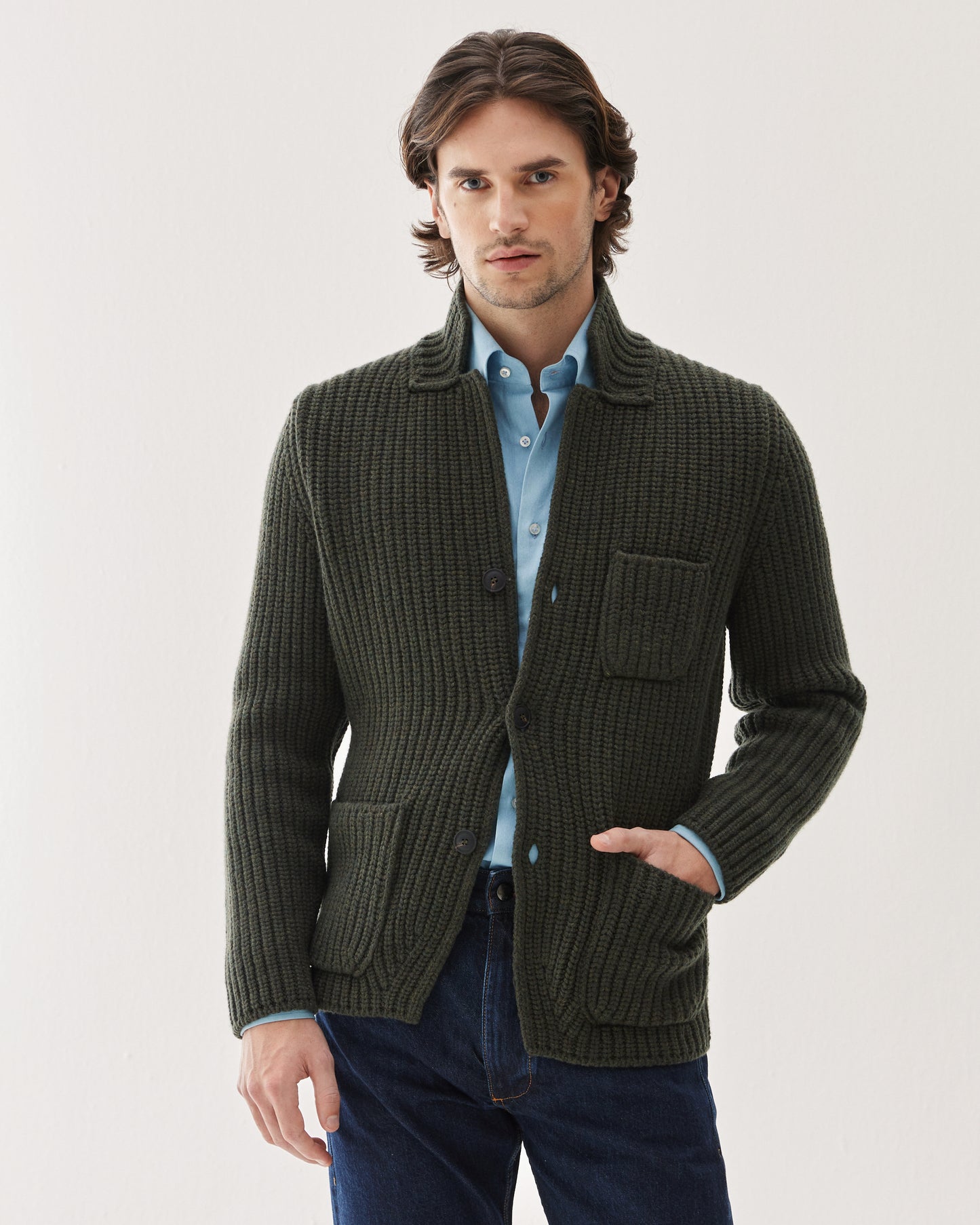 Knitted Wool Jacket Forest Green