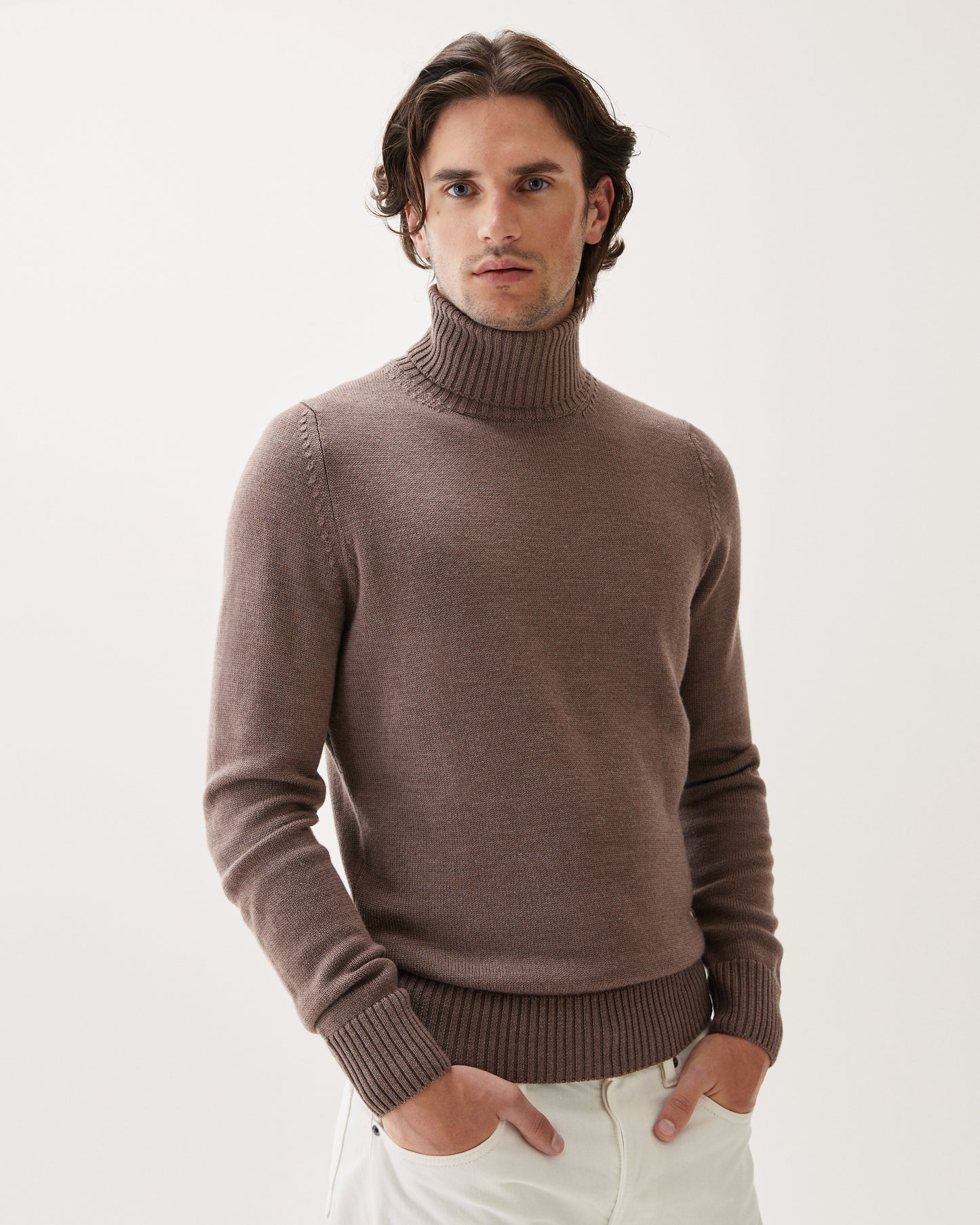 Turtleneck Wool Silk Blend Taupe