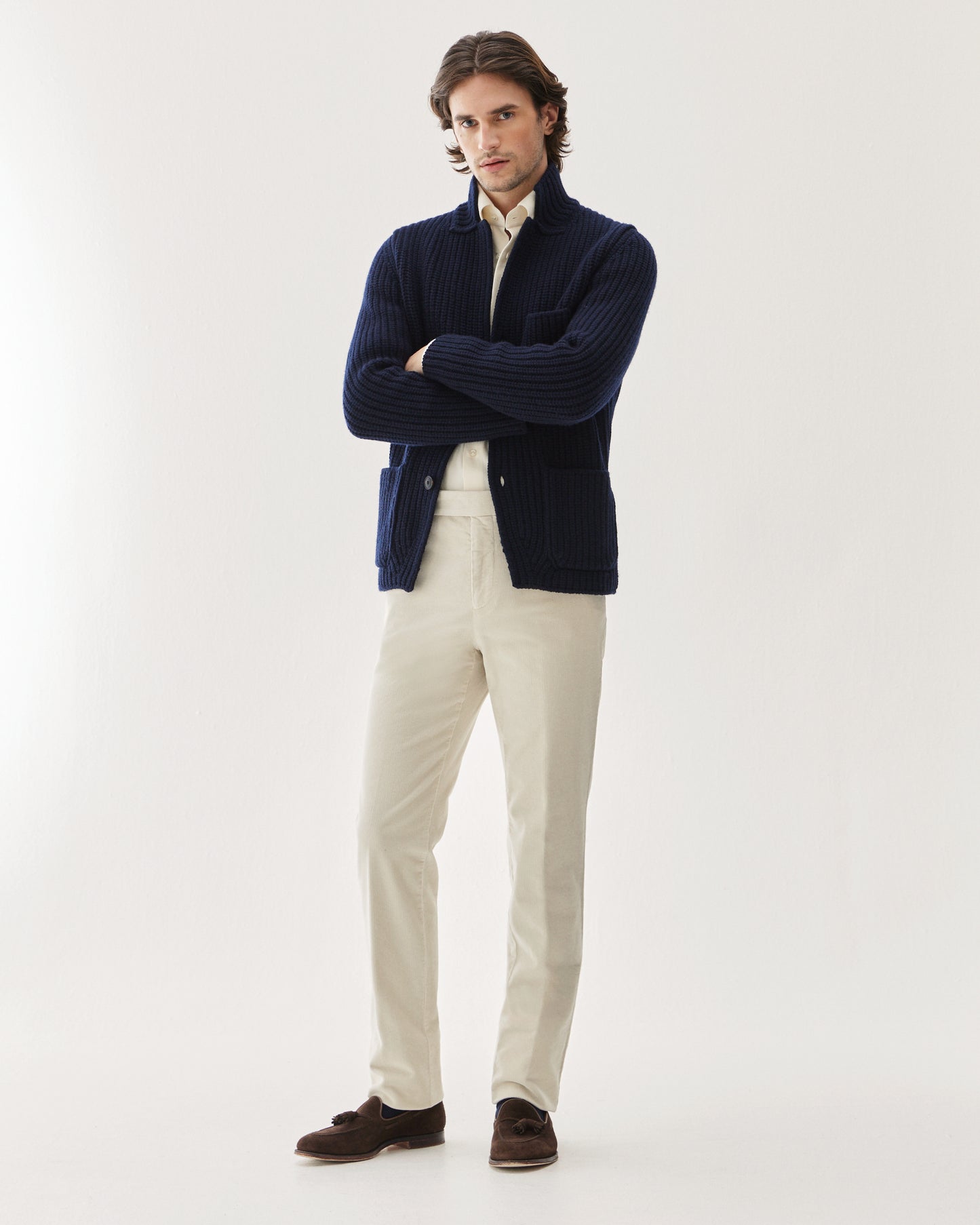 Cotton Cashmere Corduroy Trousers Ivory