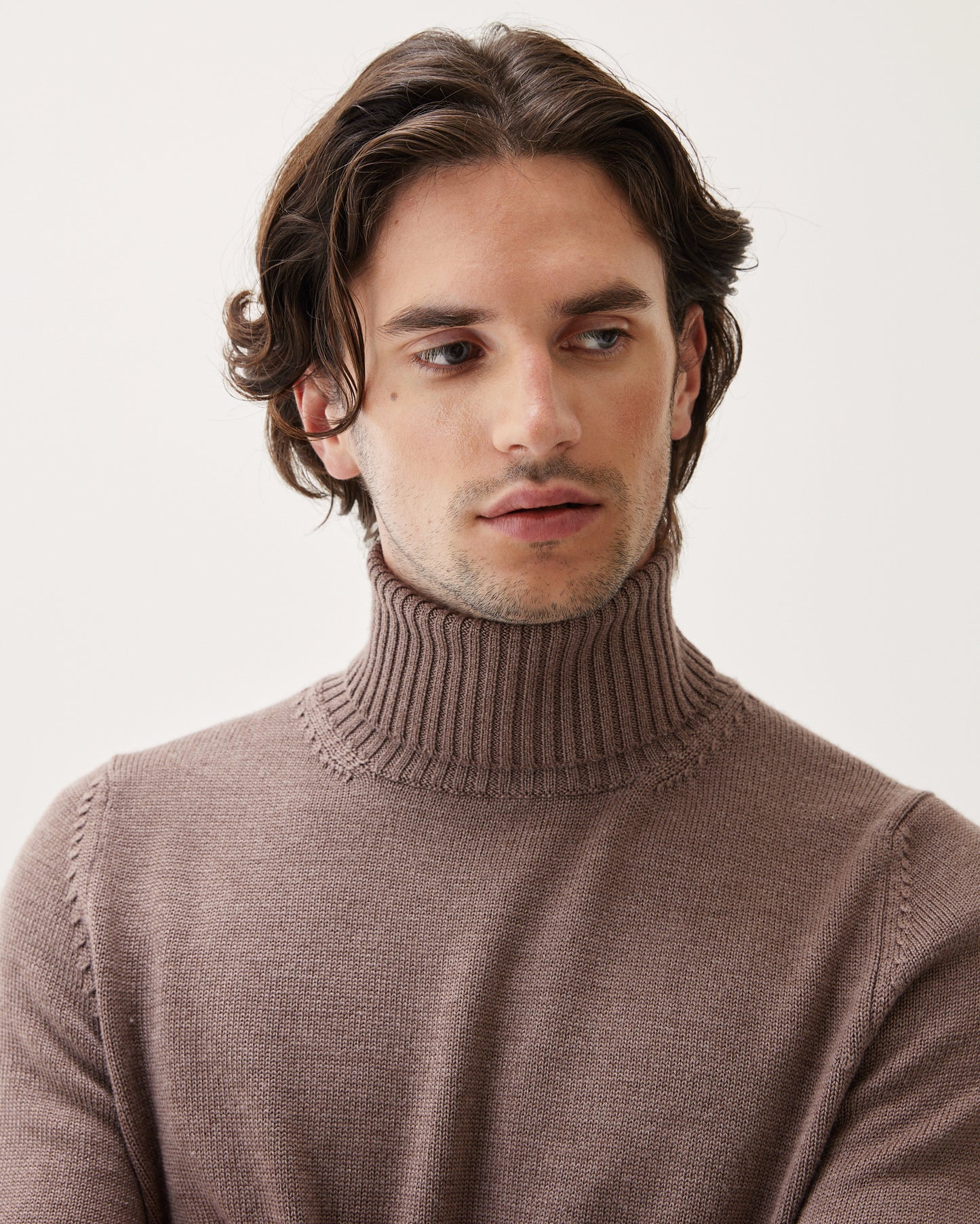 Turtleneck Wool Silk Blend Taupe