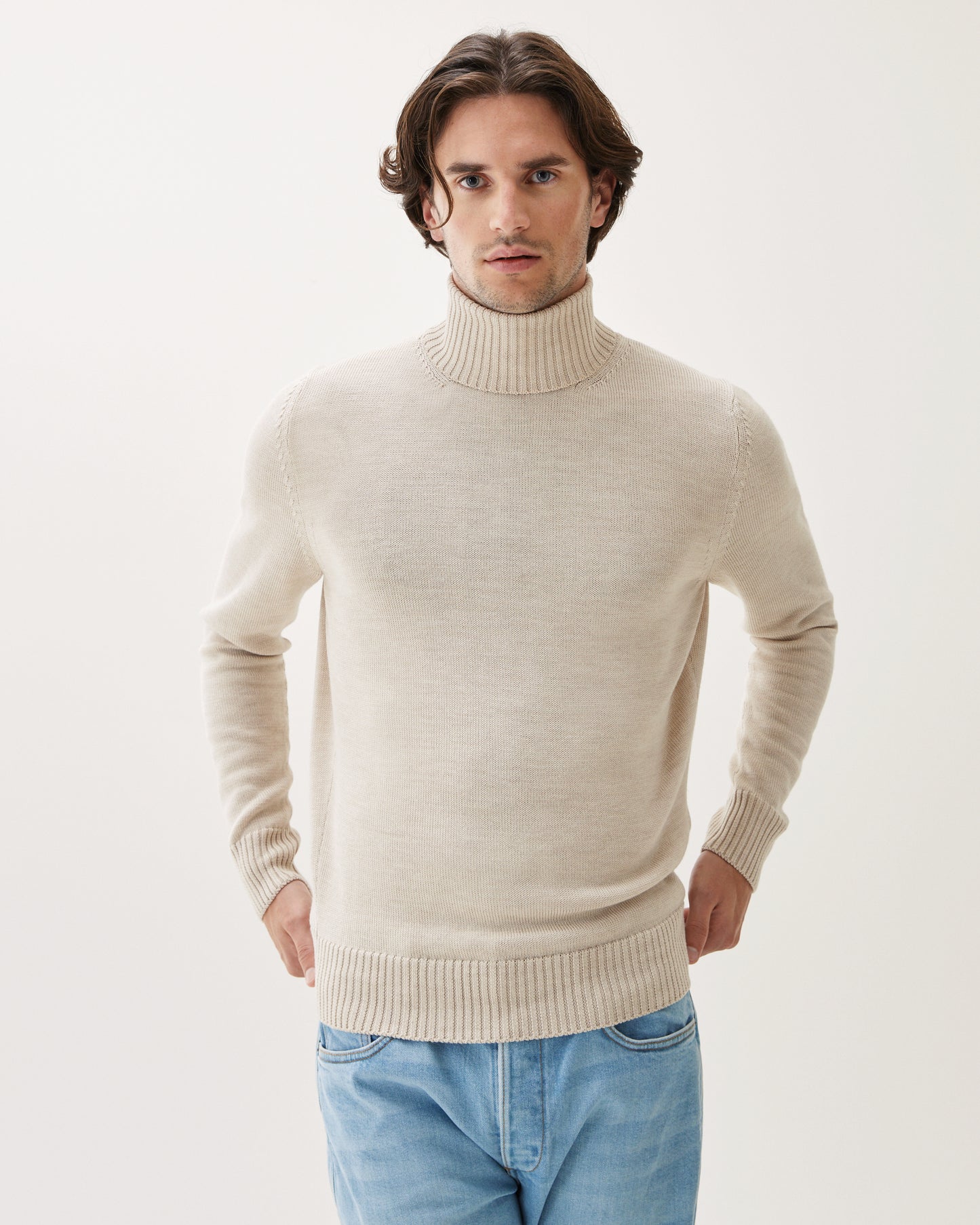 Turtleneck Wool Silk Blend Beige