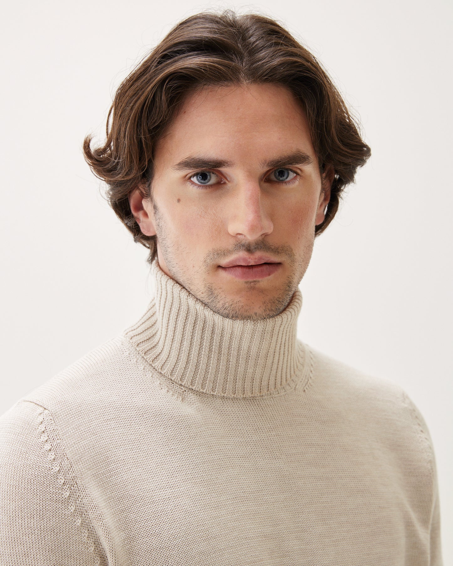 Turtleneck Wool Silk Blend Beige