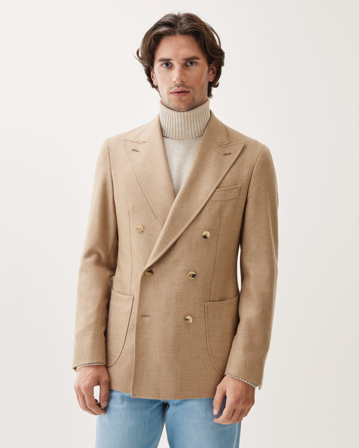 Double-Breasted Wool Blend Jacket Beige