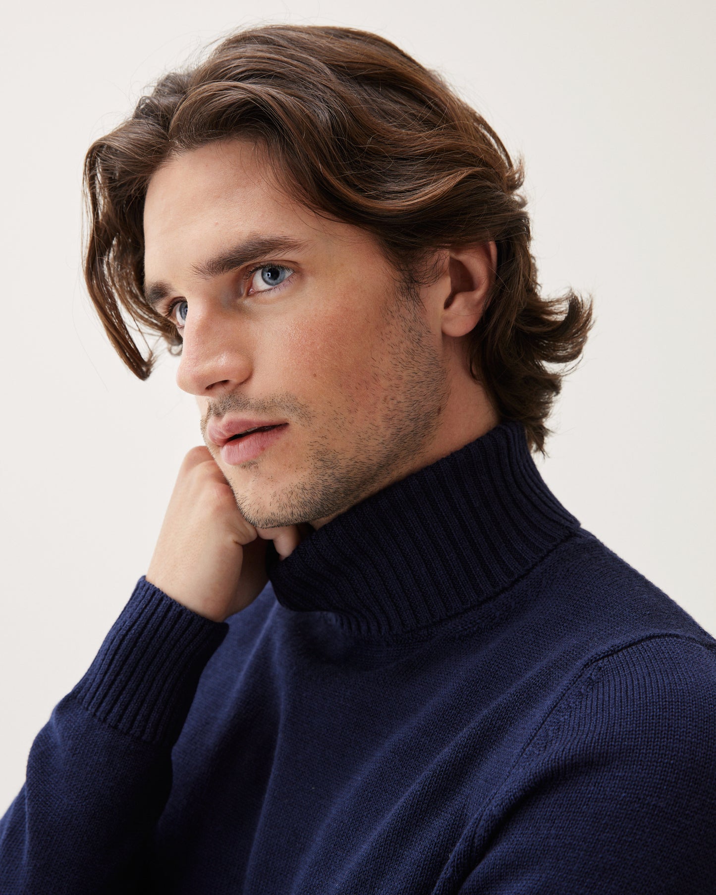 Turtleneck Wool Silk Blend Navy