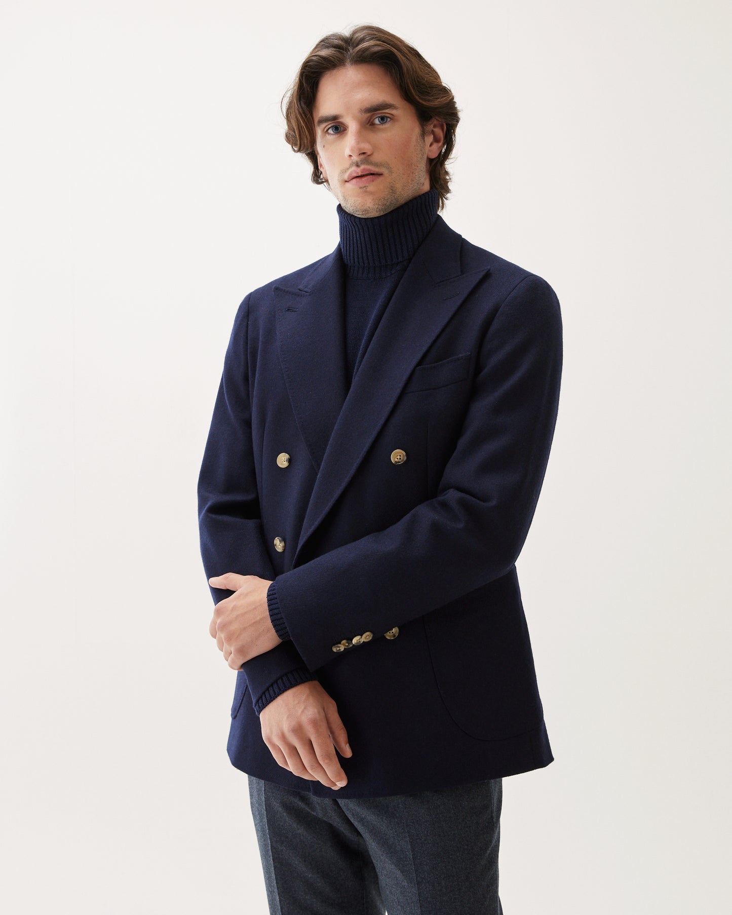 Double-Breasted Wool Twill Jacket Navy