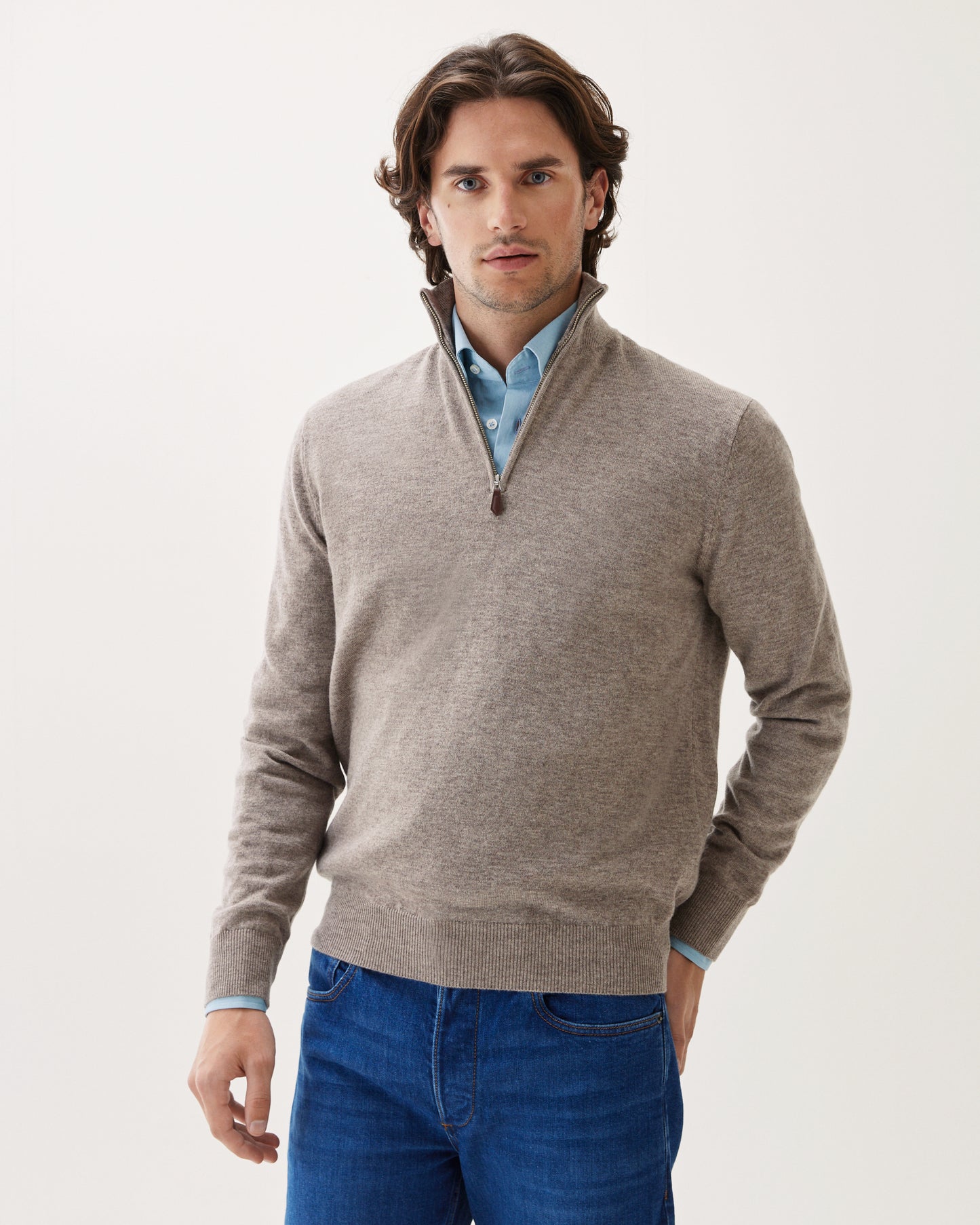 Half-Zip Wool Cashmere Sweater Taupe