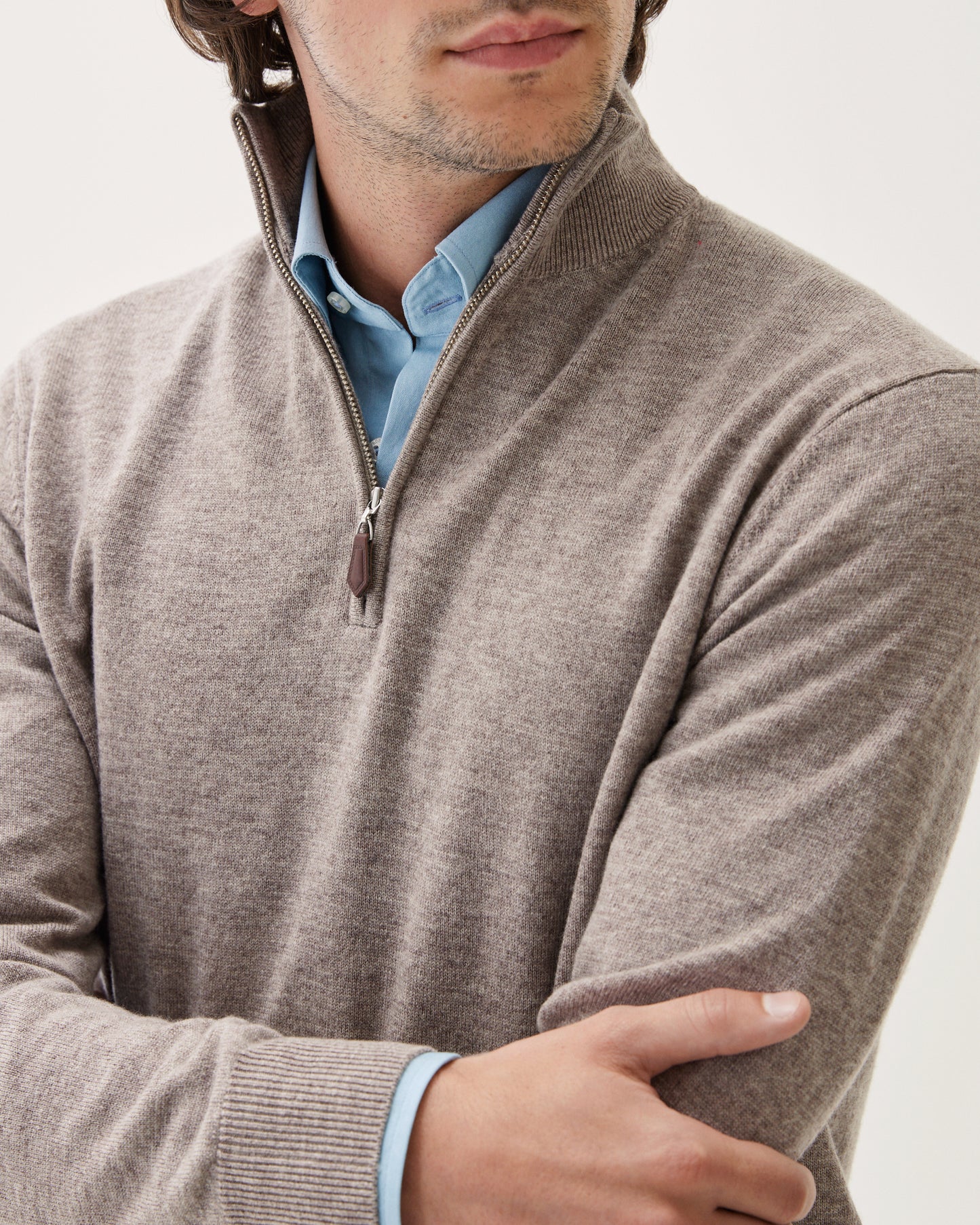 Half-Zip Wool Cashmere Sweater Taupe