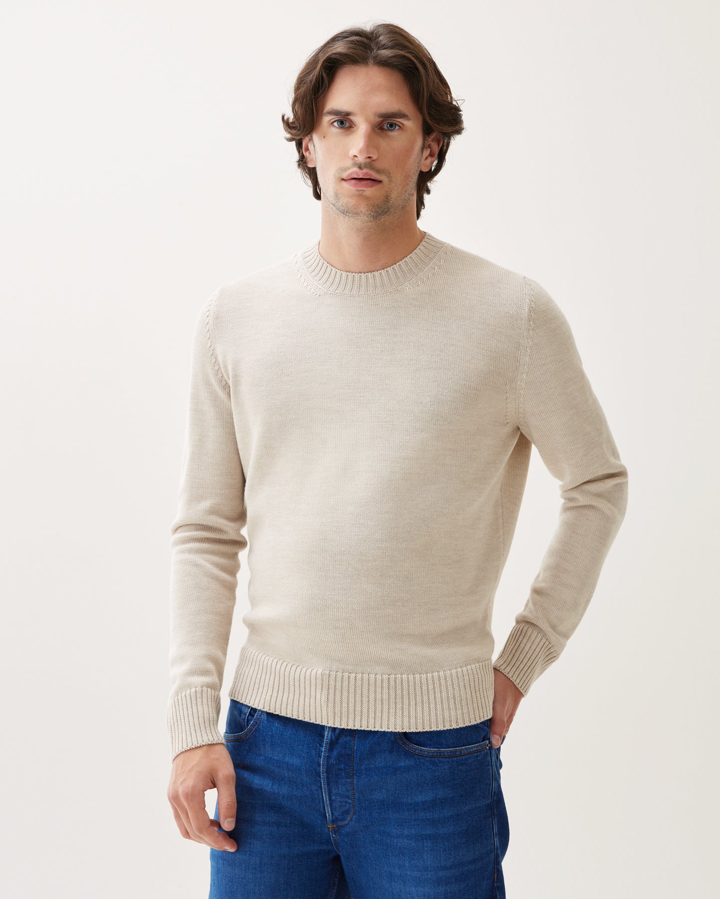 Crewneck Wool Silk Blend Beige