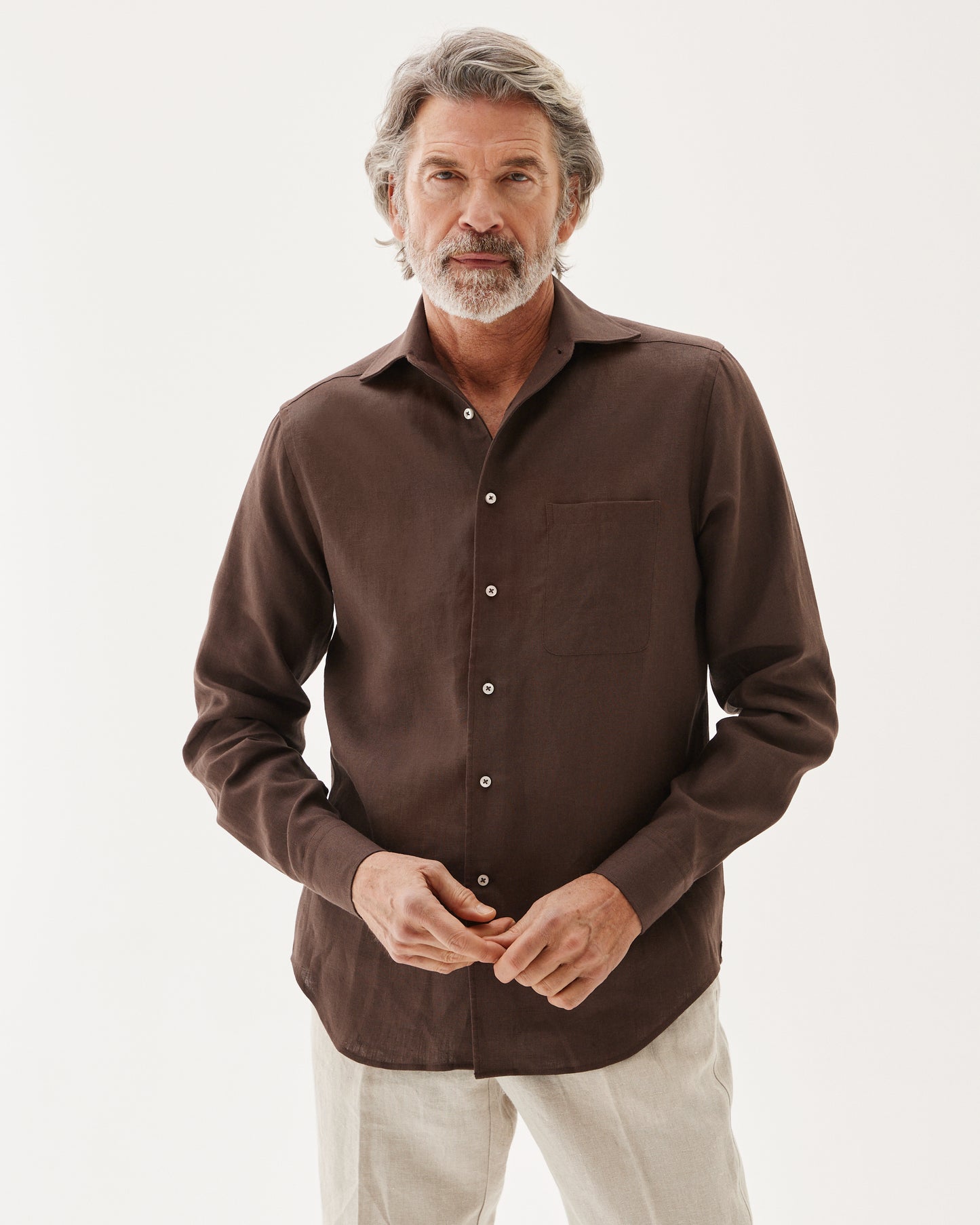 Linen One-Piece Shirt Brown