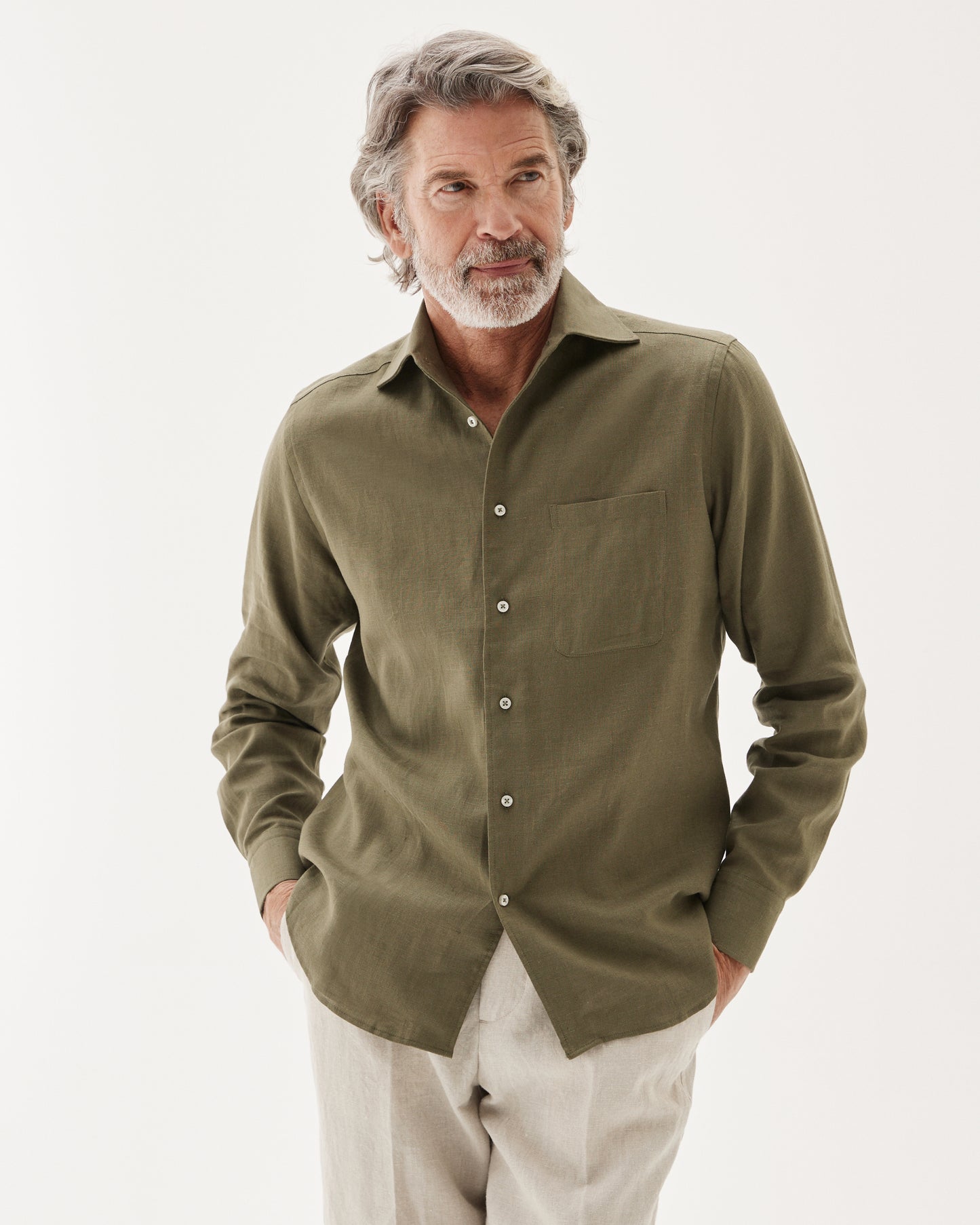 Linen One-Piece Shirt Olive