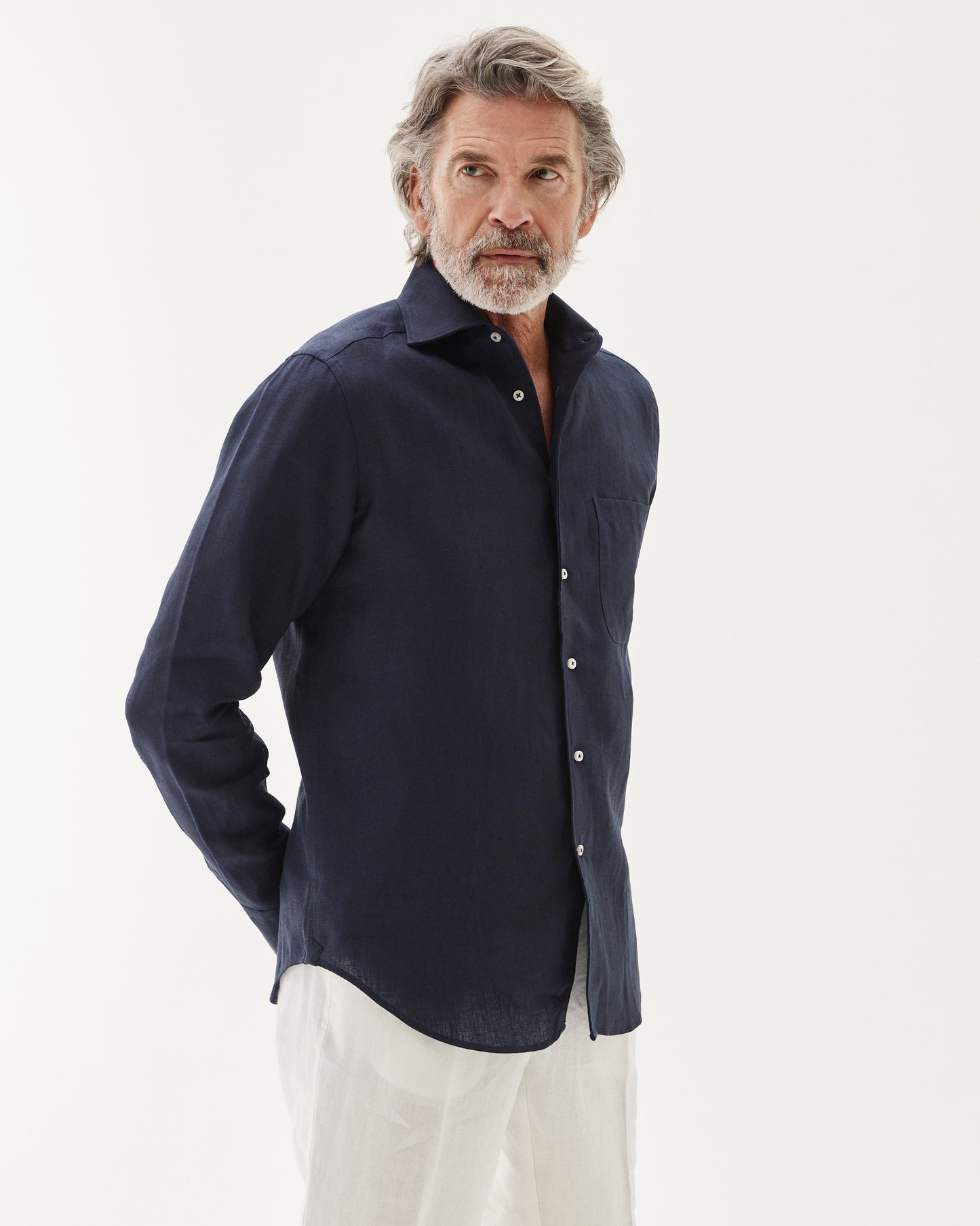 Linen One-Piece Shirt Navy