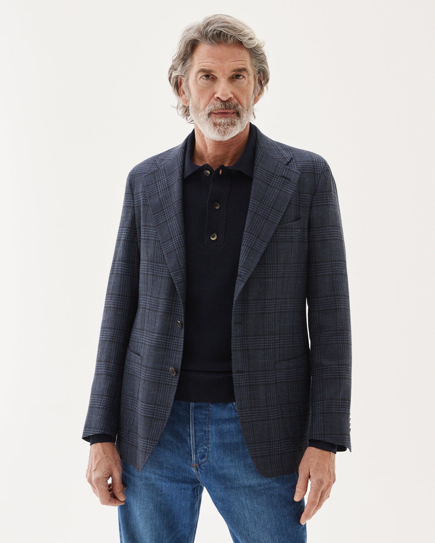 Glencheck Wool Blend Blazer Navy