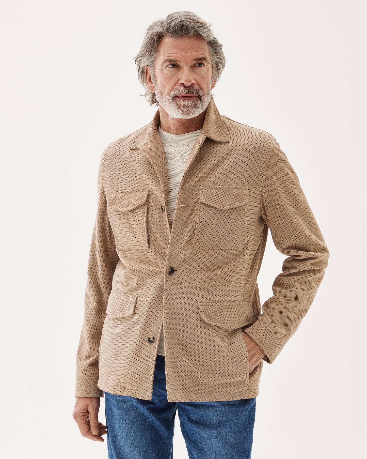 Perforated Safari Jacket Beige