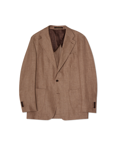 Herringbone Linen Blend Blazer Light Brown