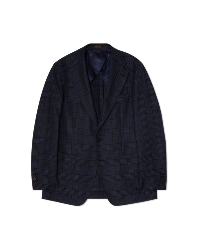 Glencheck Wool Blend Blazer Navy