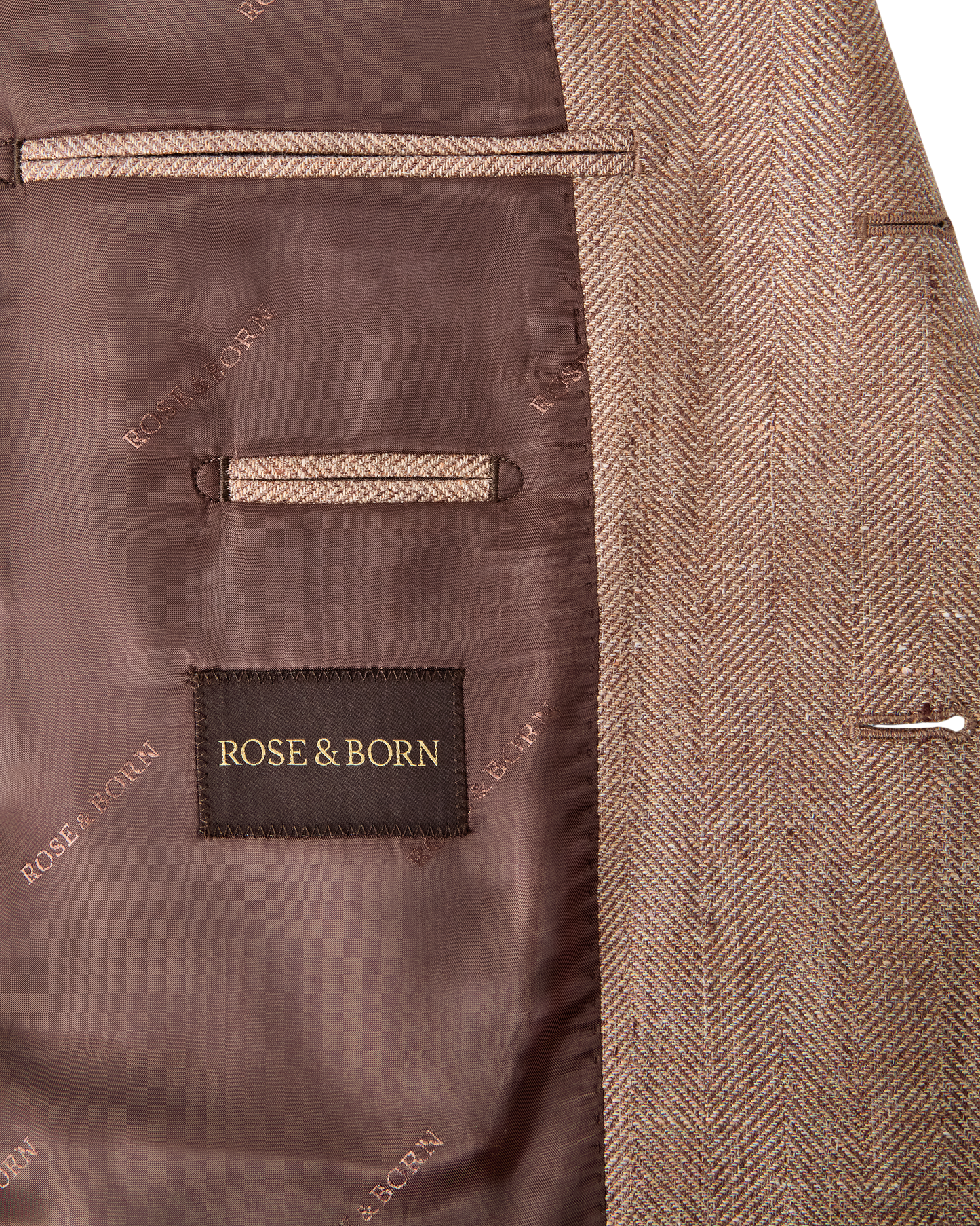 Herringbone Linen Blend Blazer Light Brown