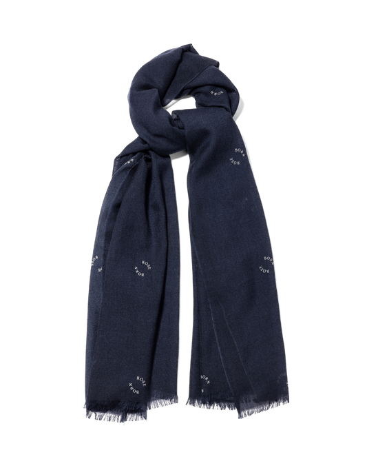 Logo Print Cashmere Scarf Navy