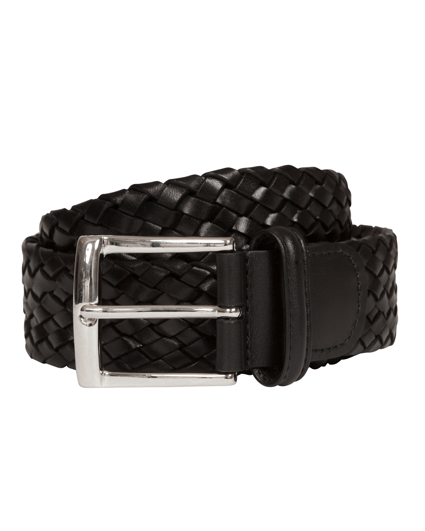 Woven Calf Leather Belt Black