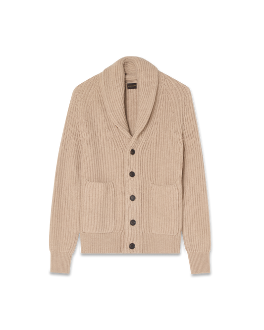 Shawl Collar Cashmere Cardigan Beige