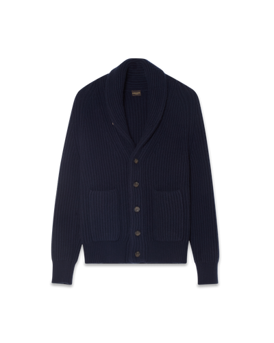 Shawl Collar Cardigan Kashmir Marinblå