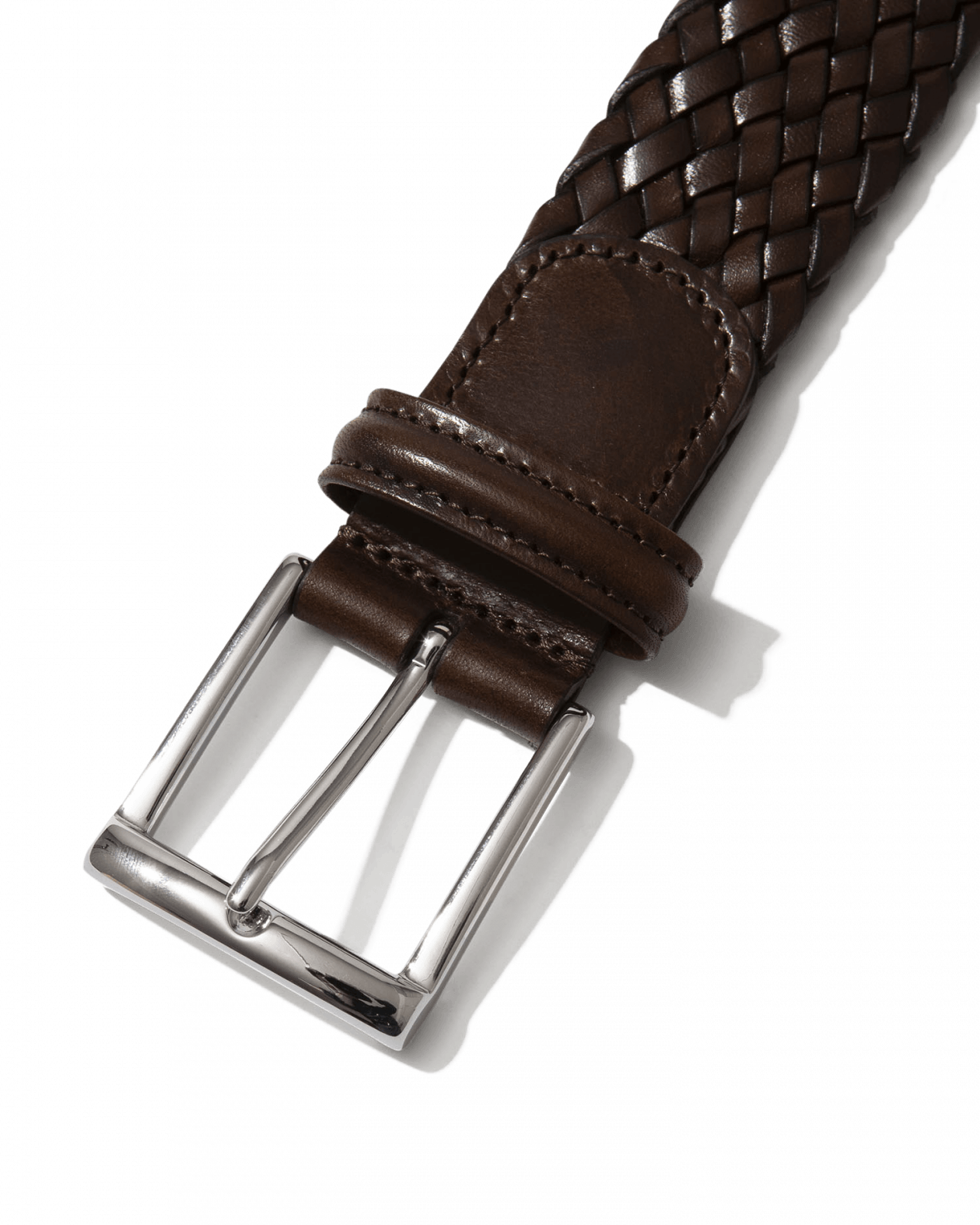Woven Calf Leather Belt Brown