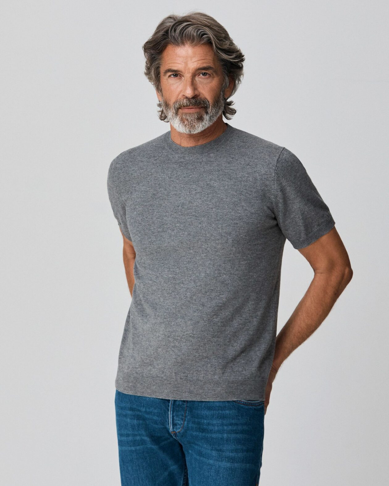 Grey Merino Cotton Blend Knit T-shirt