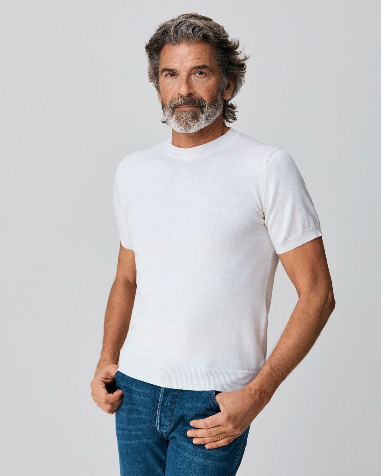 Off White Merino Cotton Blend Knit T-shirt