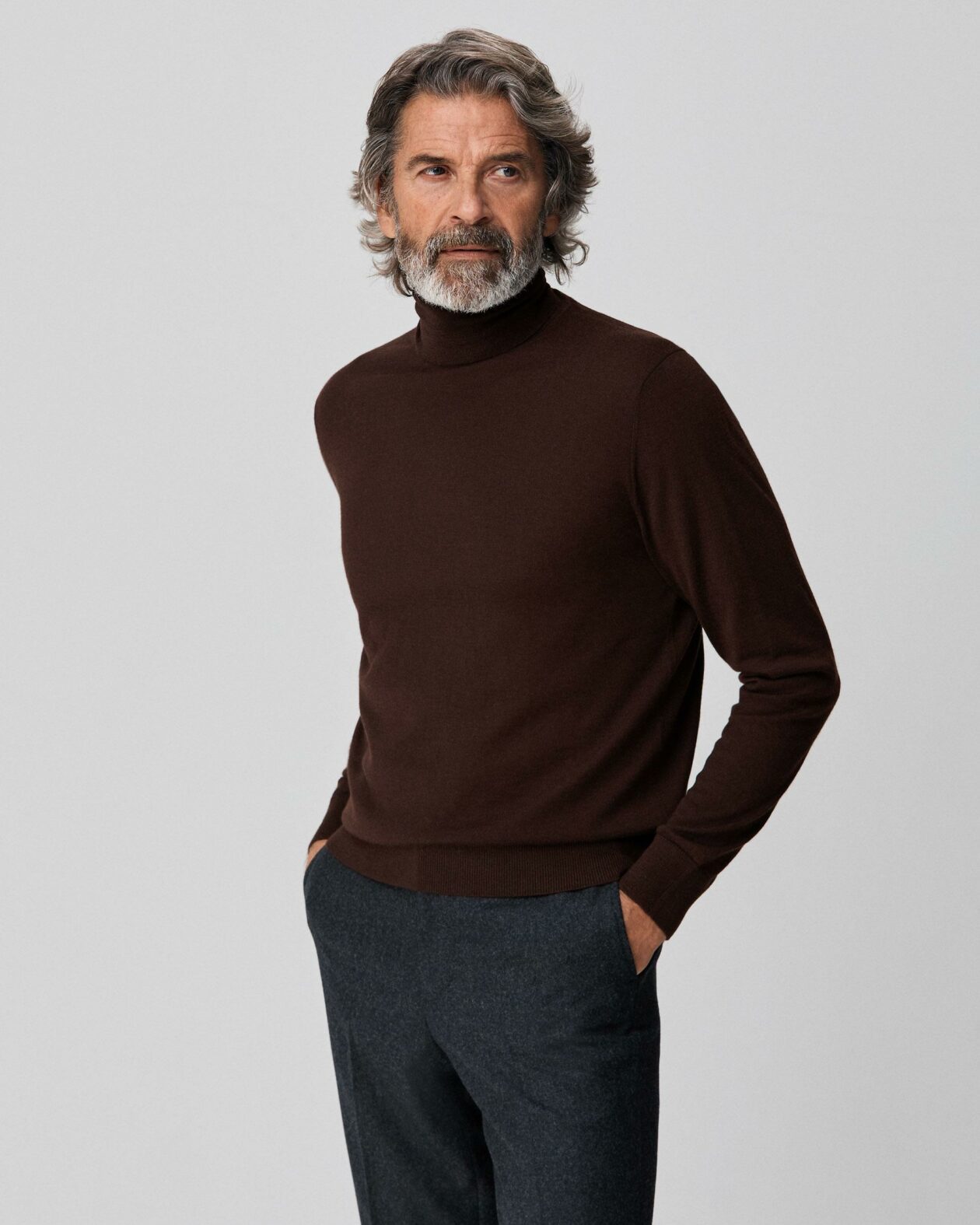 Brown Cashmere Roll Neck Sweater
