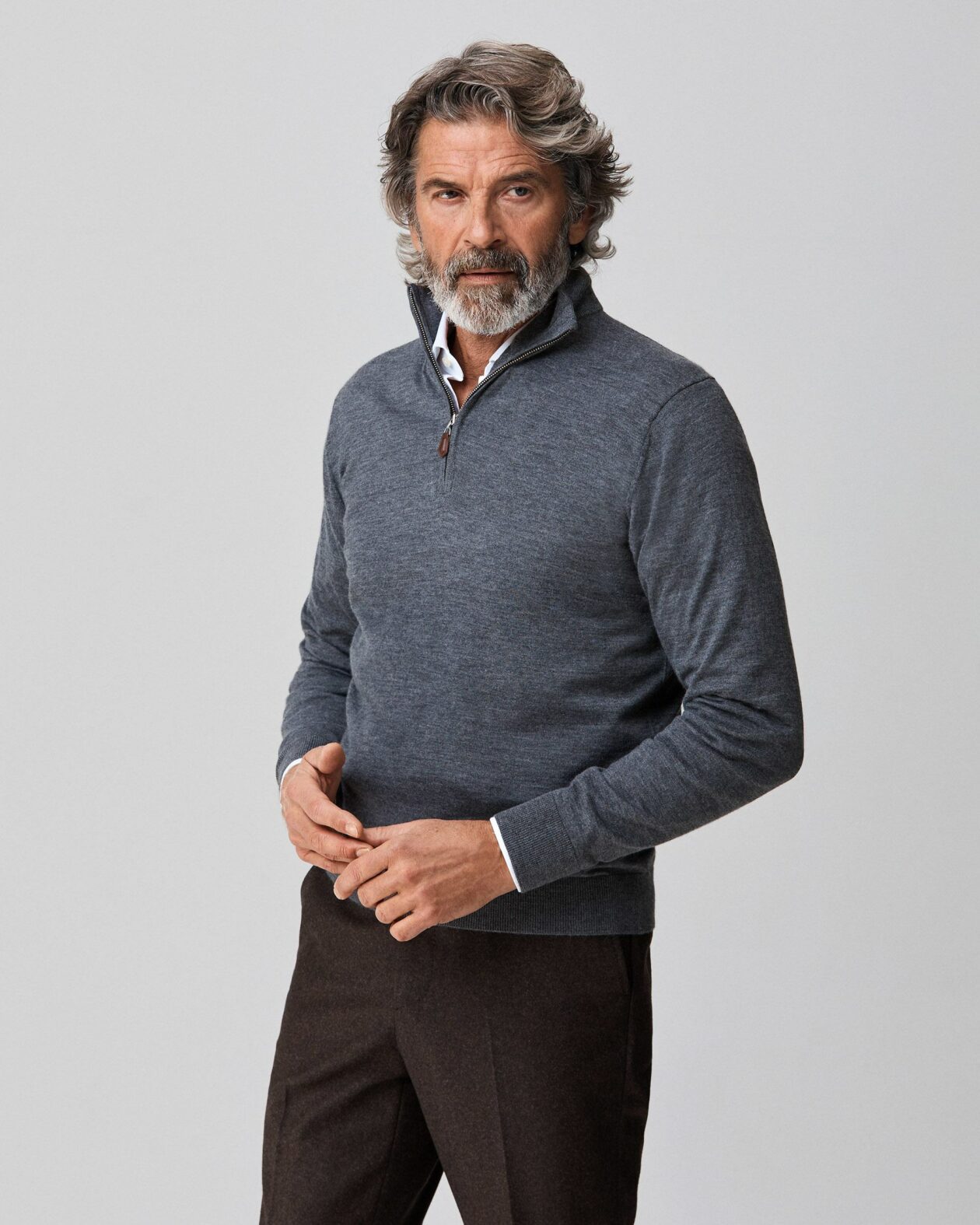 Grey Half Zip Cashmere Sweater