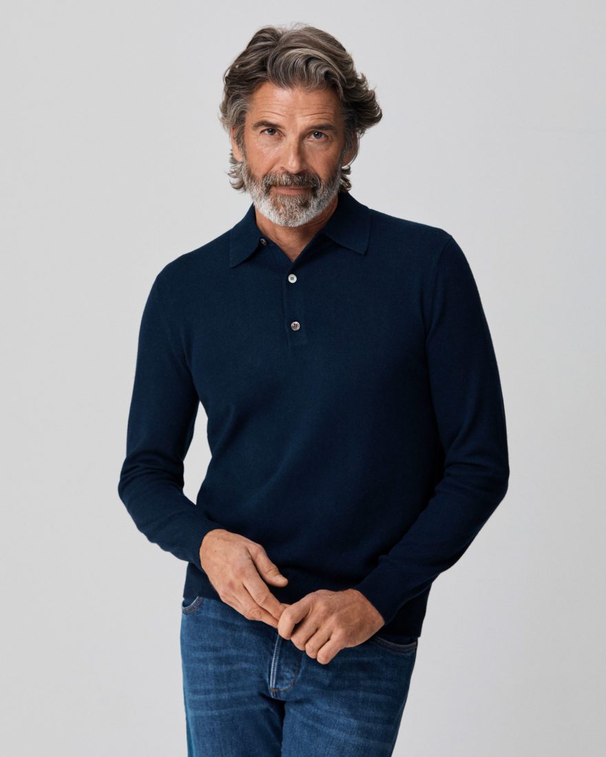 Navy Cashmere Polo Sweater