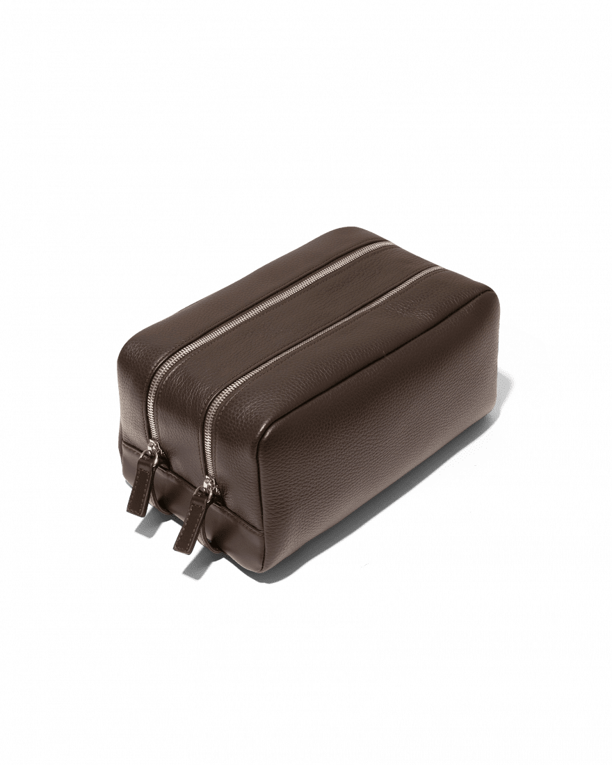 Wash Bag Brown Calf Leather Double Compartment