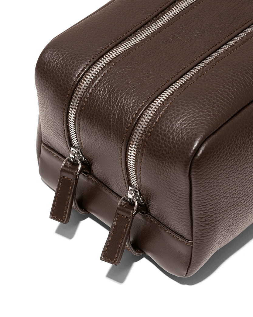 Wash Bag Brown Calf Leather Double Compartment