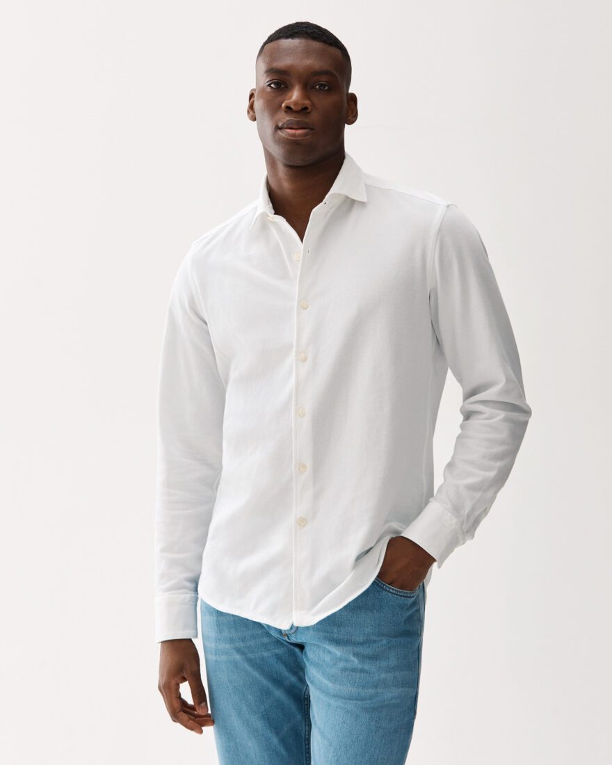 Tailored Pique Cotton Shirt White