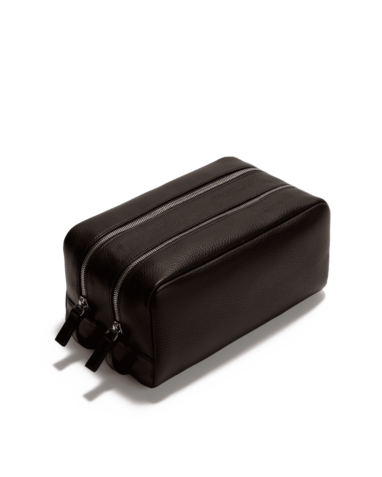 Calf Leather Wash Bag Double Compartment Brown