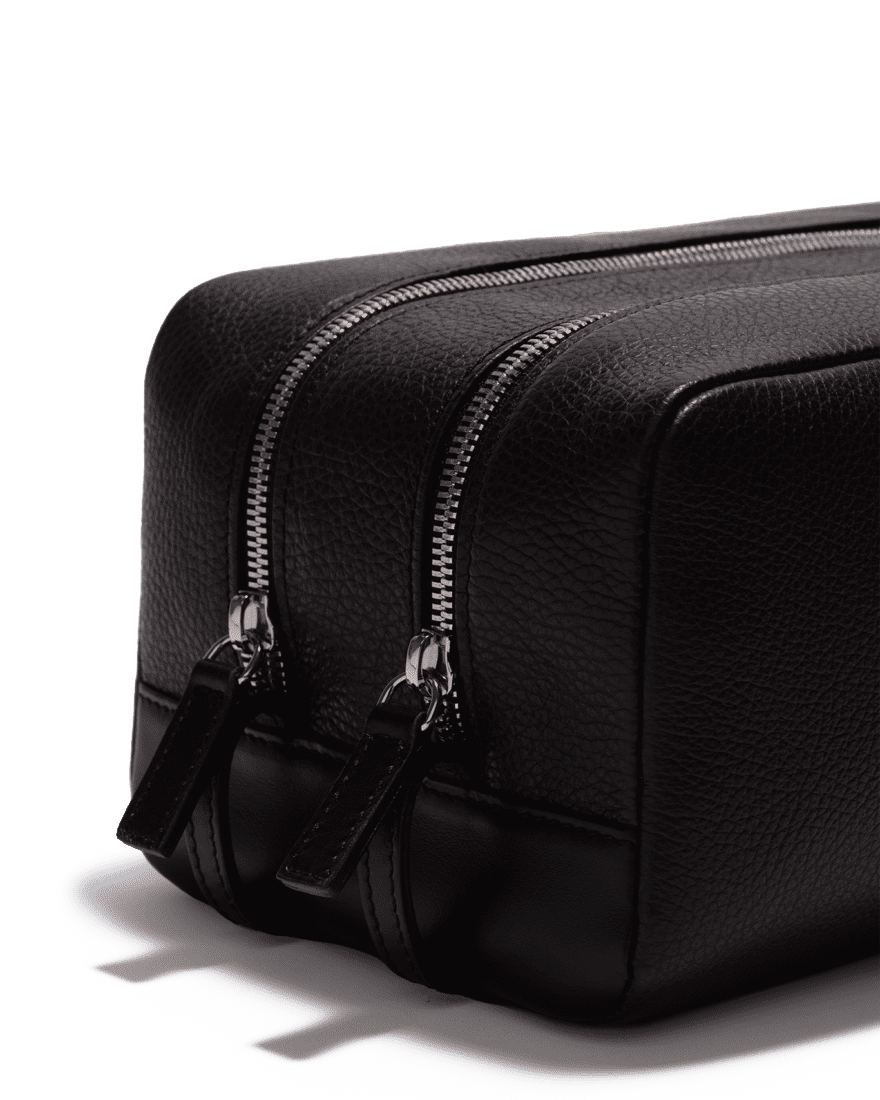 Wash Bag Black Calf Leather Double Compartment