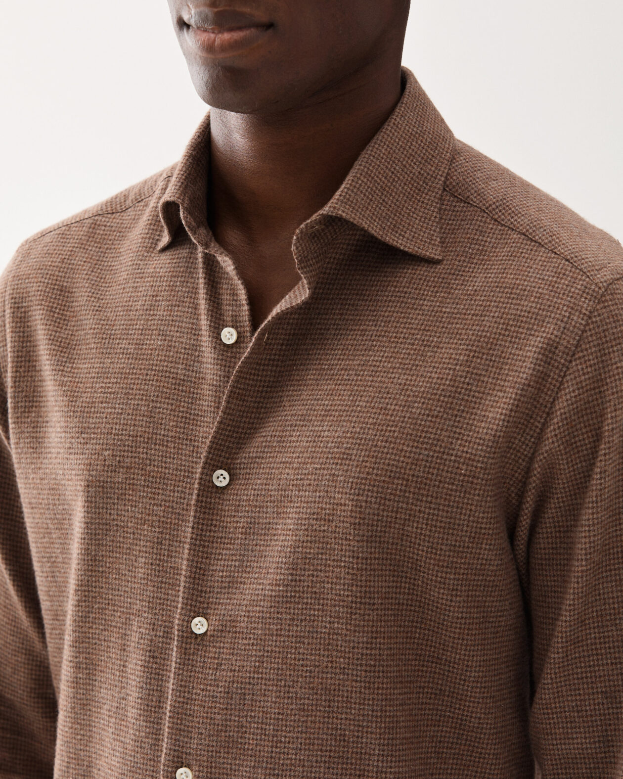 Houndstooth Brushed Cotton Shirt Light Brown