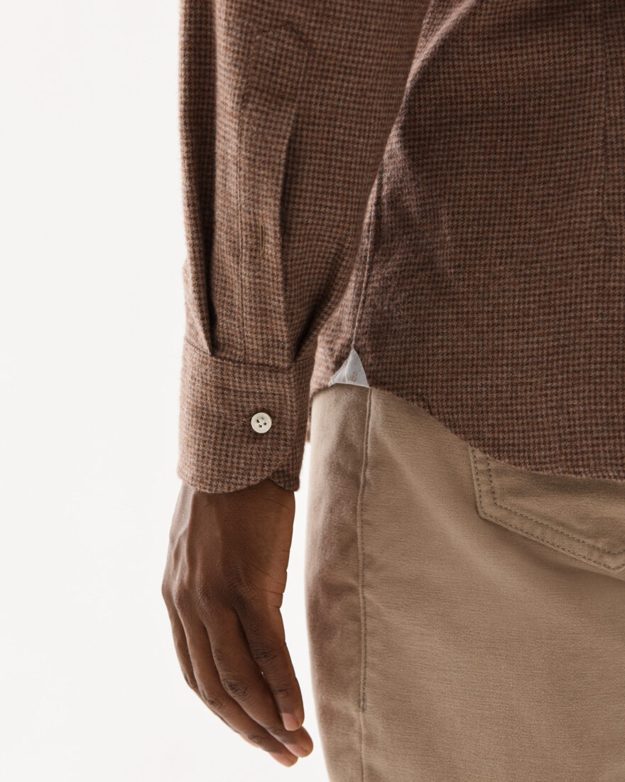Houndstooth Brushed Cotton Shirt Light Brown