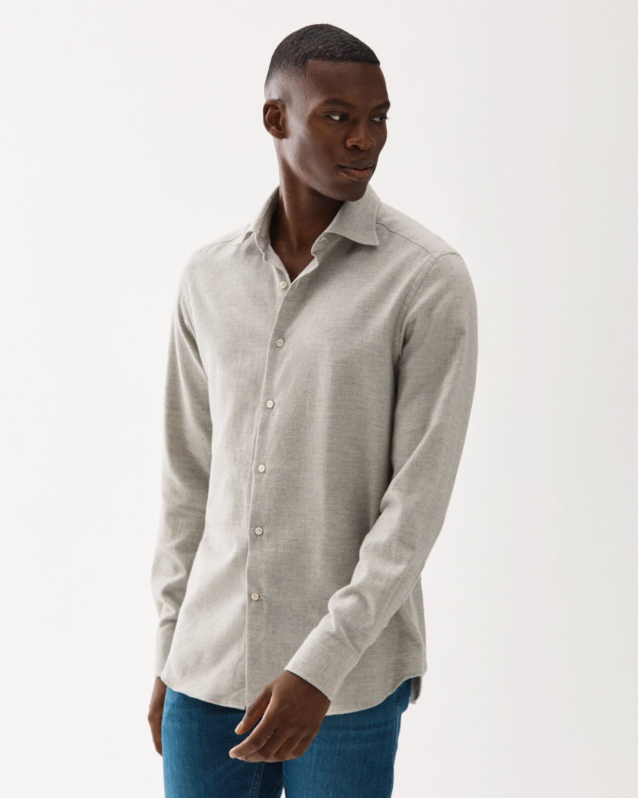 Brushed Oxford Cotton Shirt Light Grey