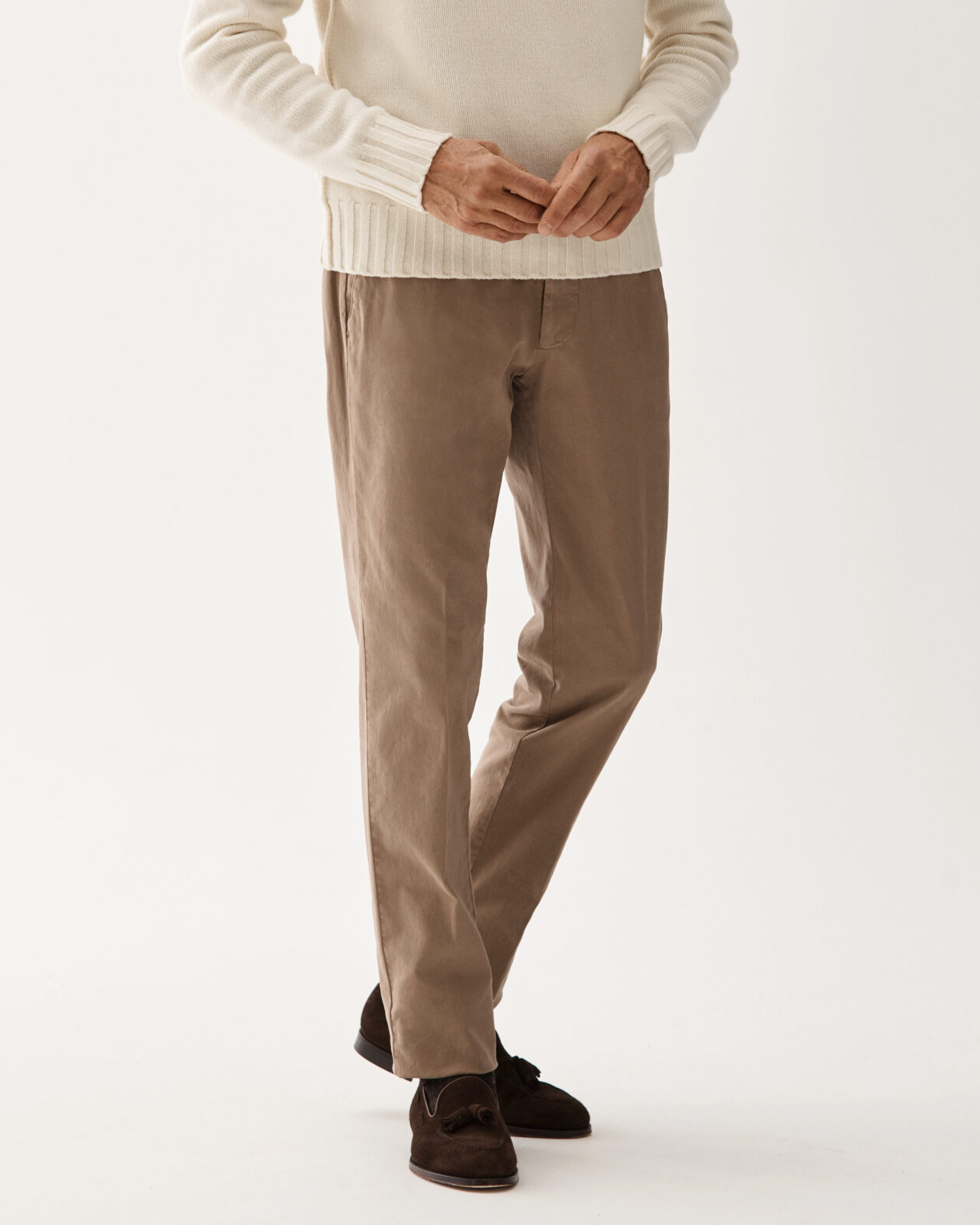 Flat Cotton Stretch Trouser Light Brown
