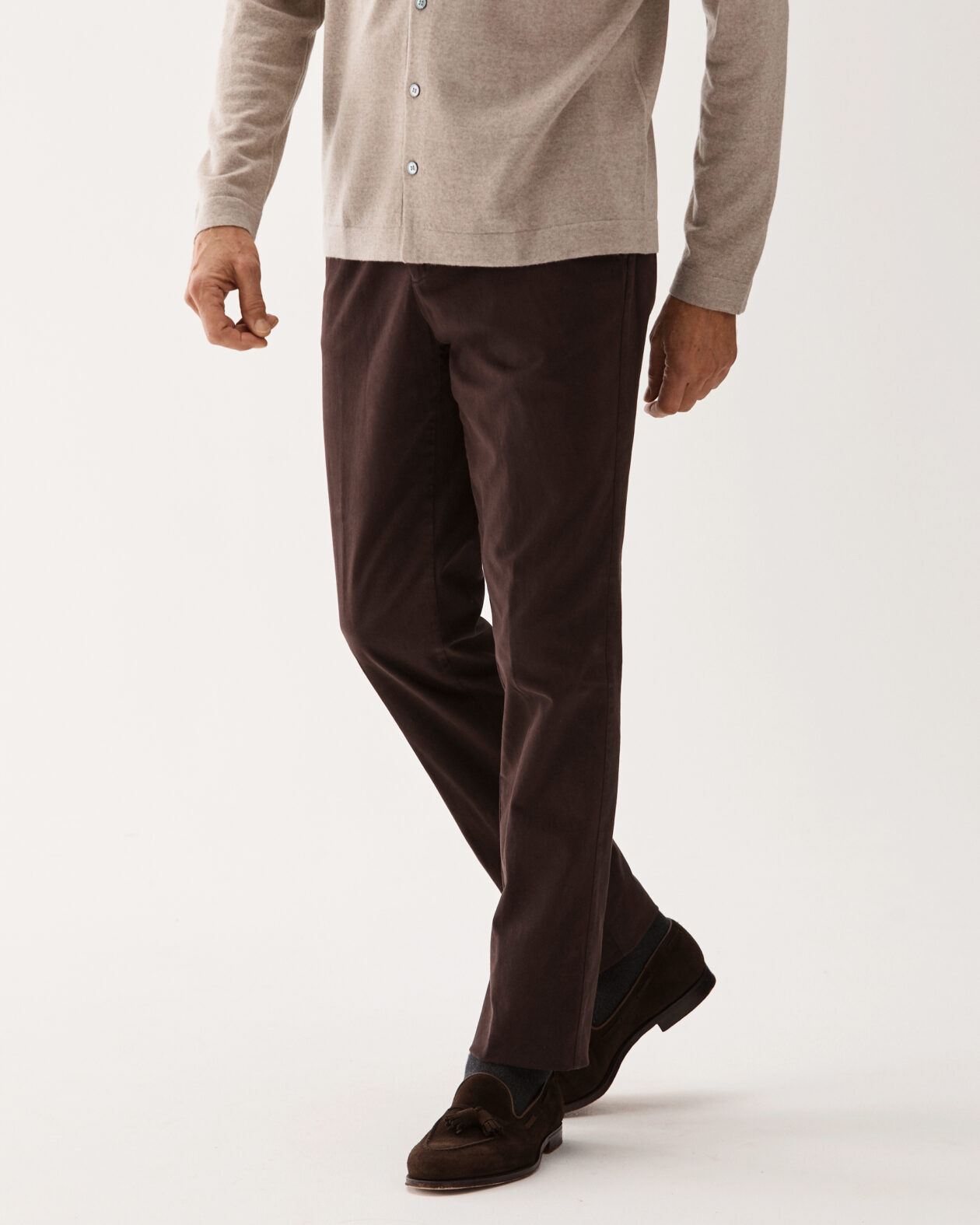 Tailored Flat Cotton Stretch Trouser Brown