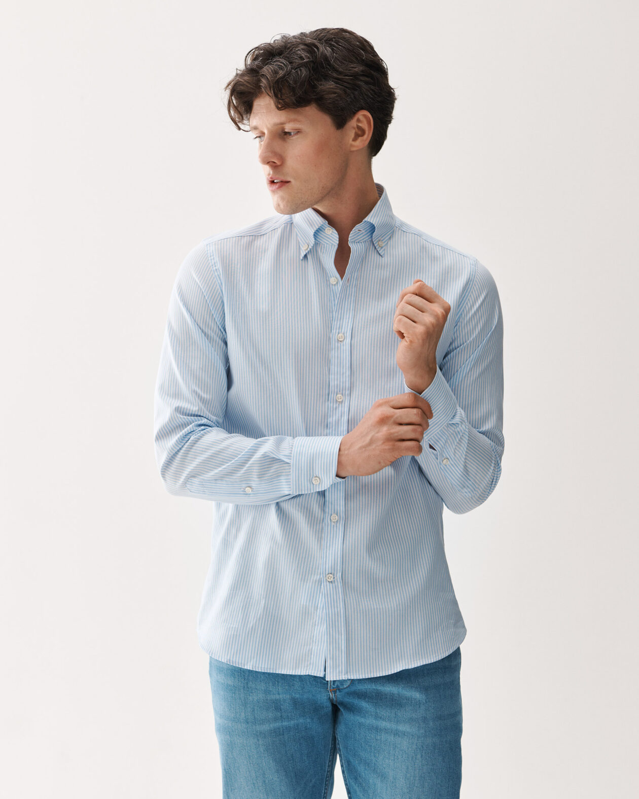 Skjorta Ljusblå randig button-down Oxford bomull