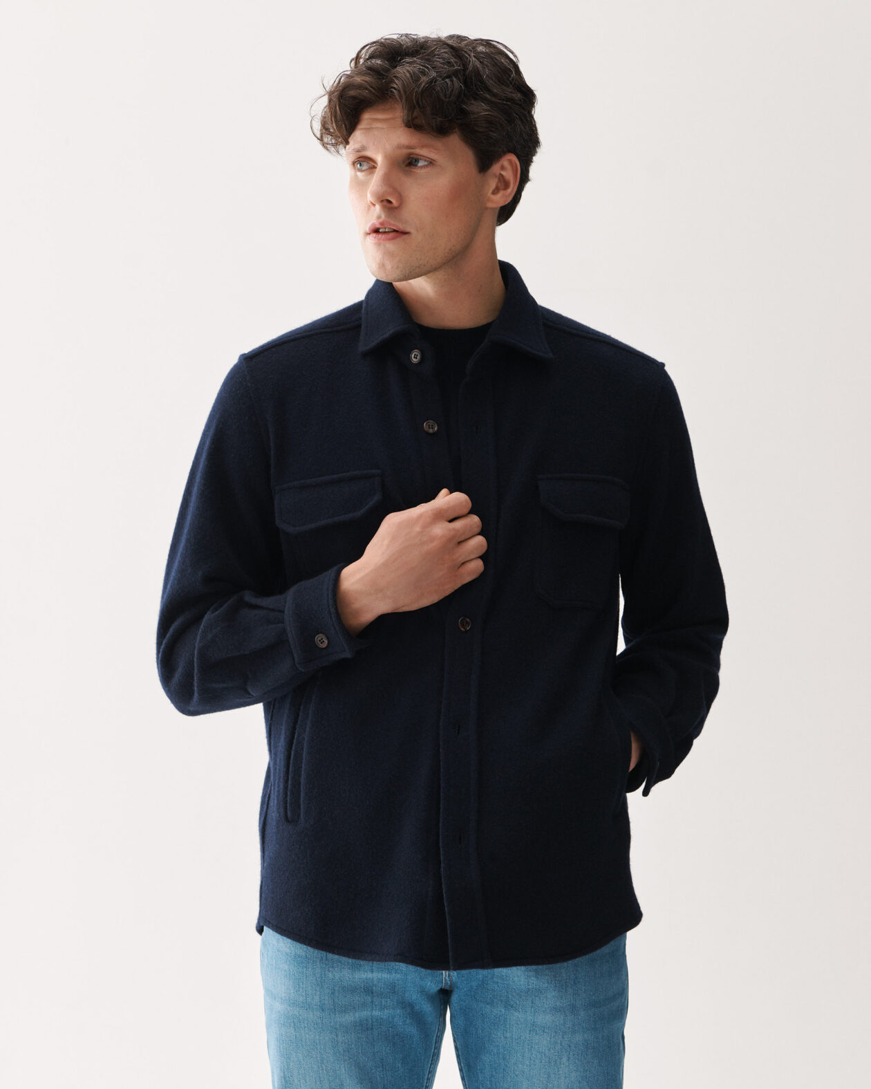 Wool Cashmere Shirt Jacket Navy