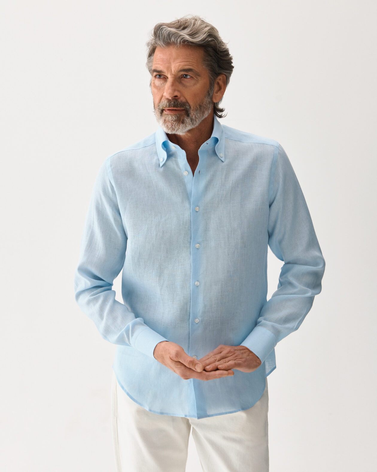 Button-Down Linen Shirt Light Blue
